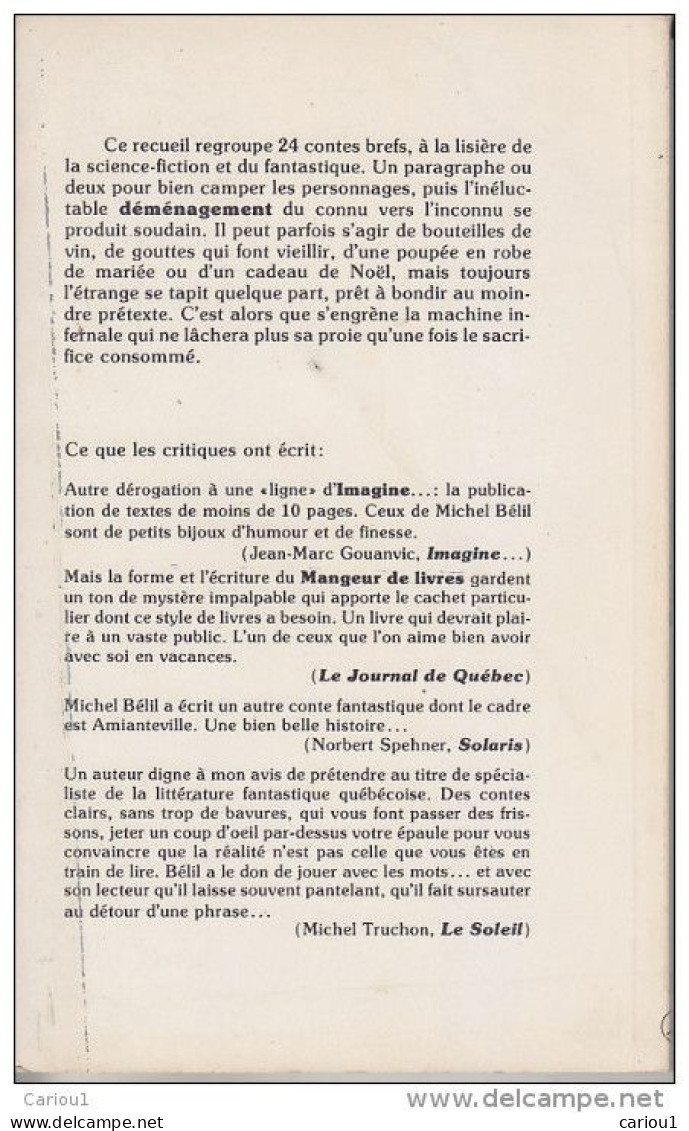 C1  Michel BELIL - DEMENAGEMENT SF Quebec TIRAGE 500 Exemplaires PORT INCLUS France - Autres & Non Classés