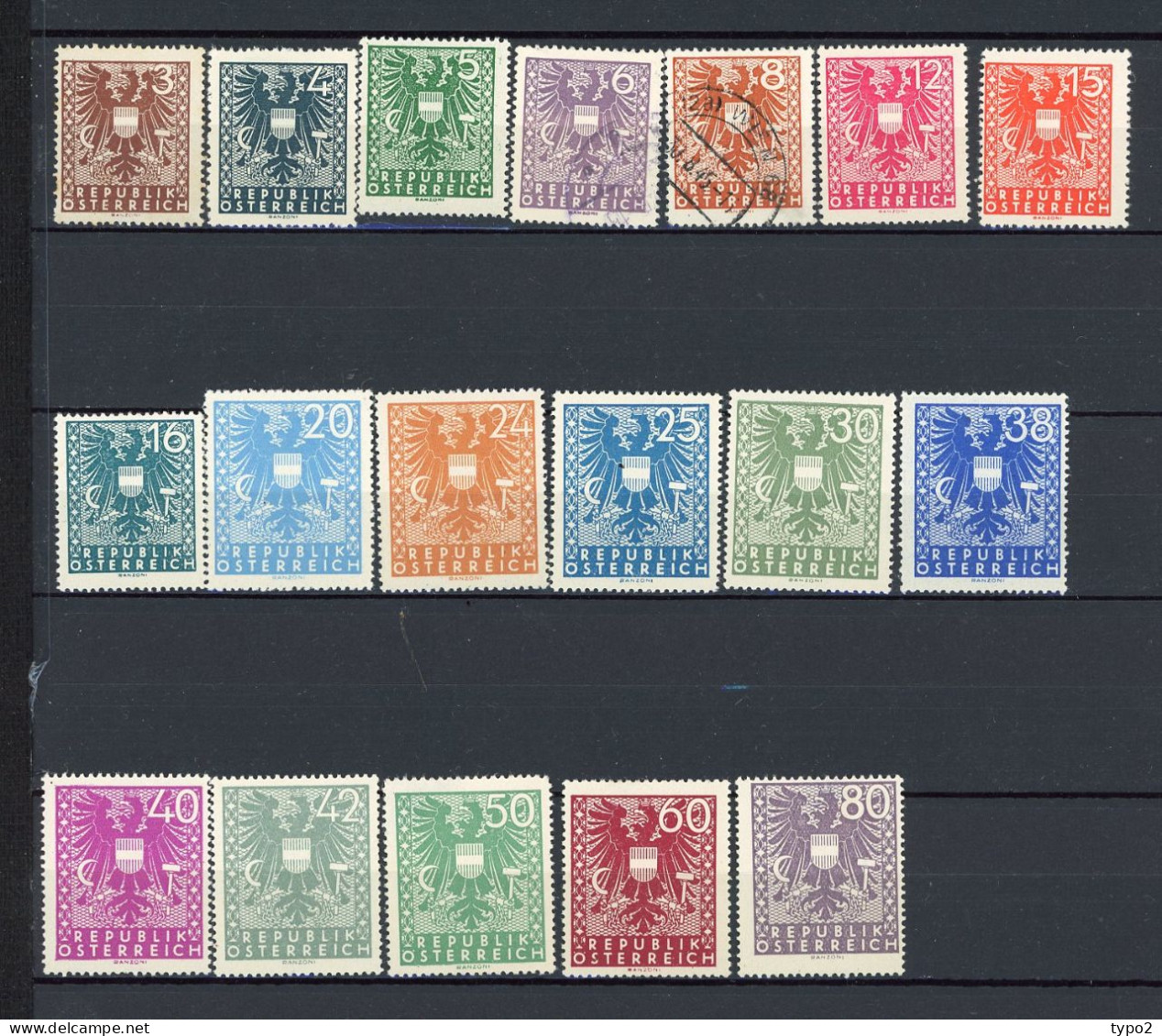 AUTRICHE - 1945  Yv. N° 577 à 595 Manque Le 582 (10p)  * / (o) Armoiries  Cote  2,7  Euro  BE  2 Scans - Unused Stamps