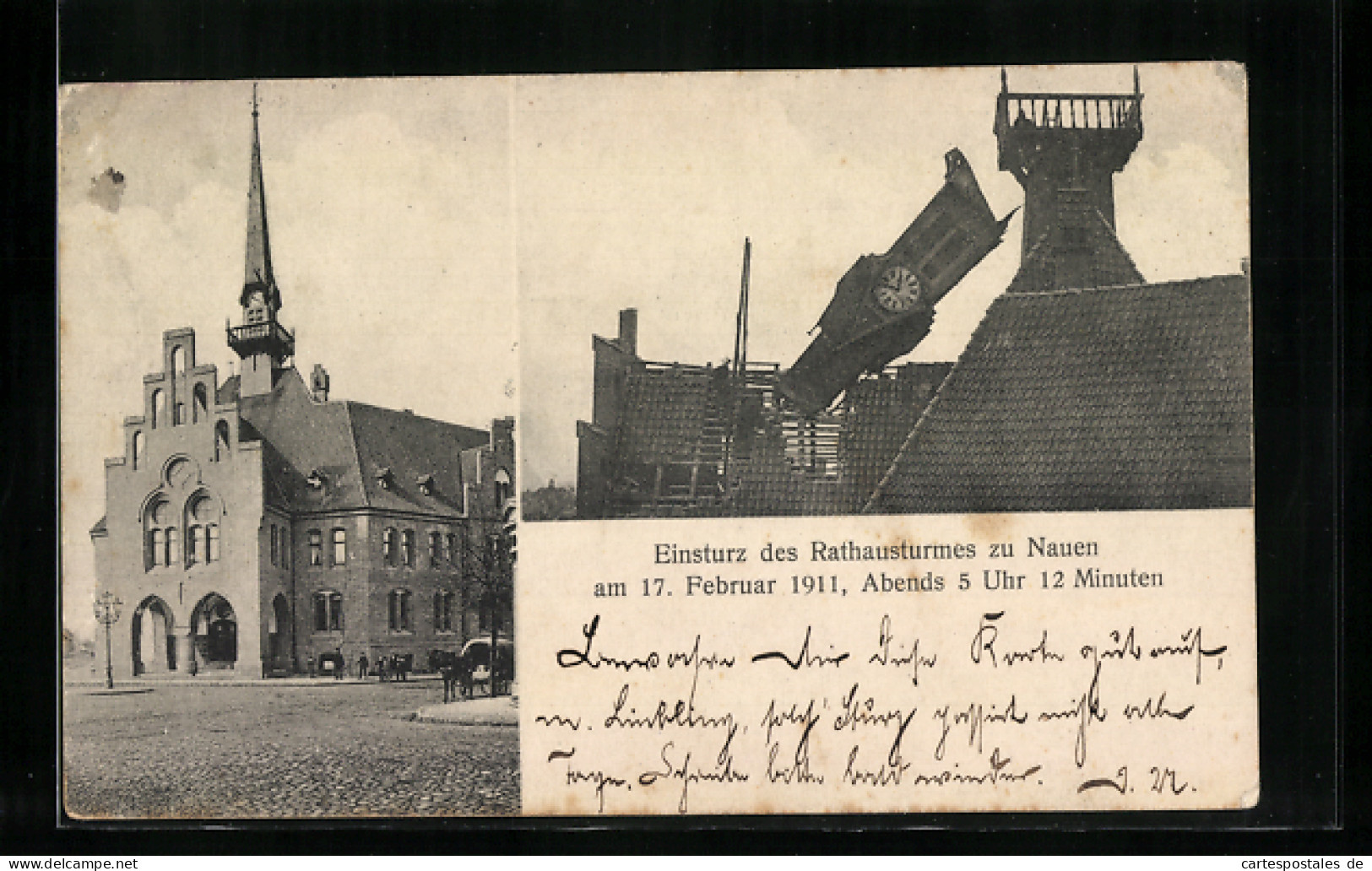 AK Nauen / Haveland, Einsturz Des Rathausturmes Am 17. Februar 1911, Abends 5 Uhr U. 12 Minuten  - Nauen