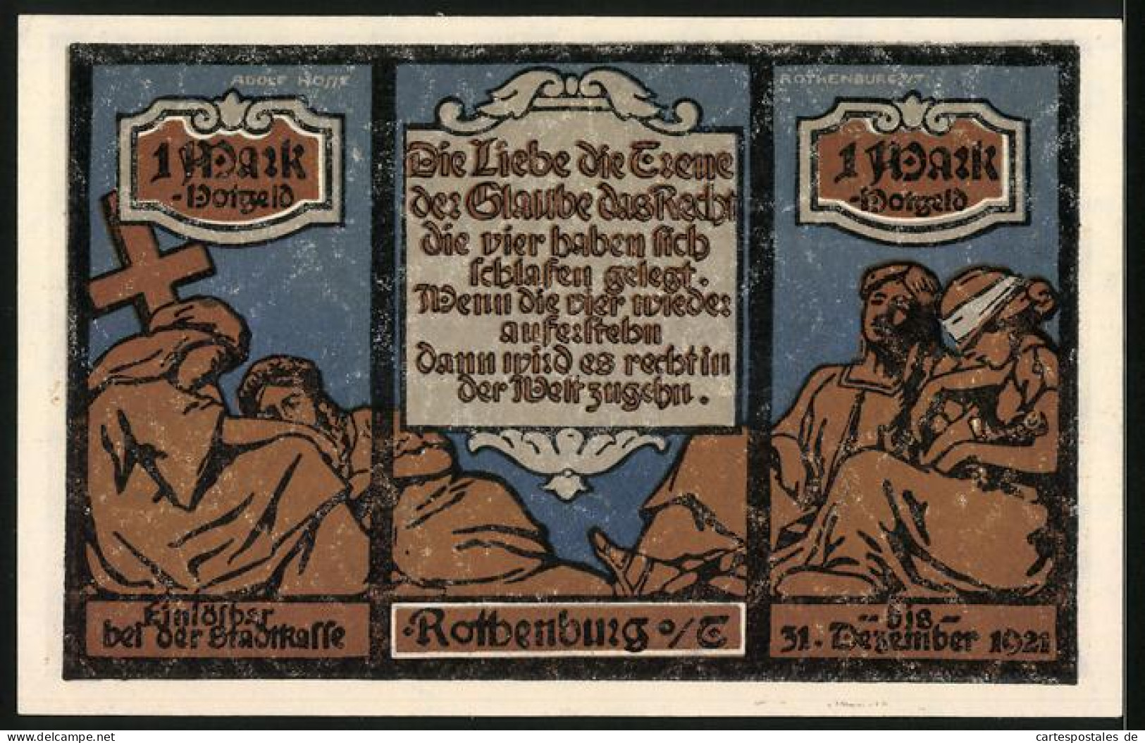 Notgeld Rothenburg O. Tauber 1921, 1 Mark, Brückenturm, Rathaus  - [11] Emissions Locales