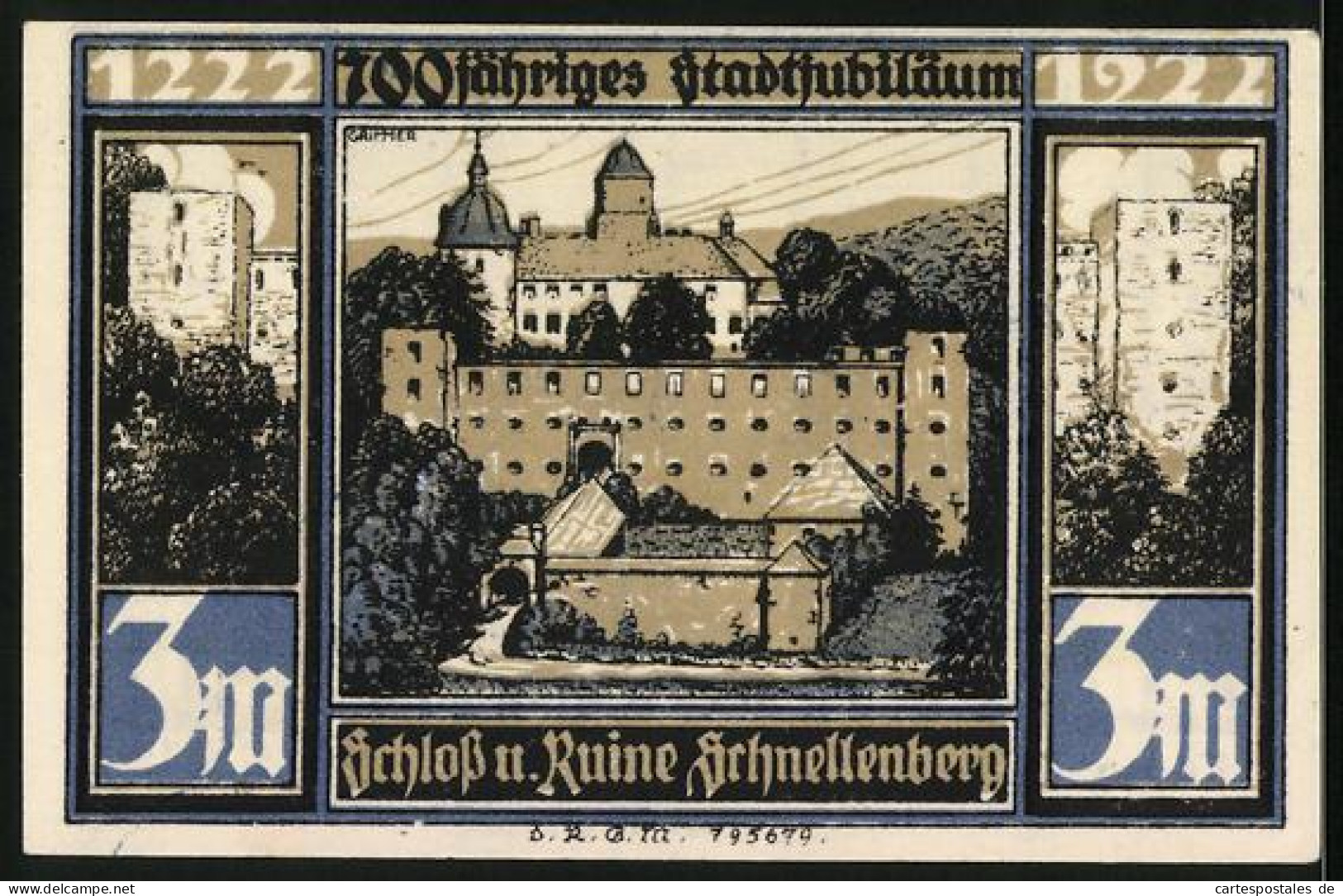 Notgeld Attendorn I. W. 1922, 3 Mark, Schloss Und Ruine Schnellenberg  - [11] Lokale Uitgaven
