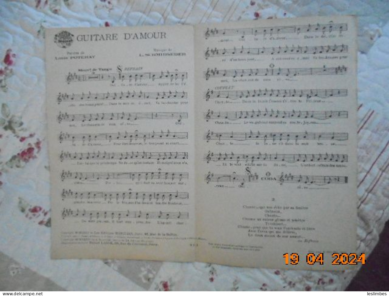 Guitare D'amour [partition] Louis Poterat, L. Schmidseder - Les Editions Meridian 1935 - Partitions Musicales Anciennes