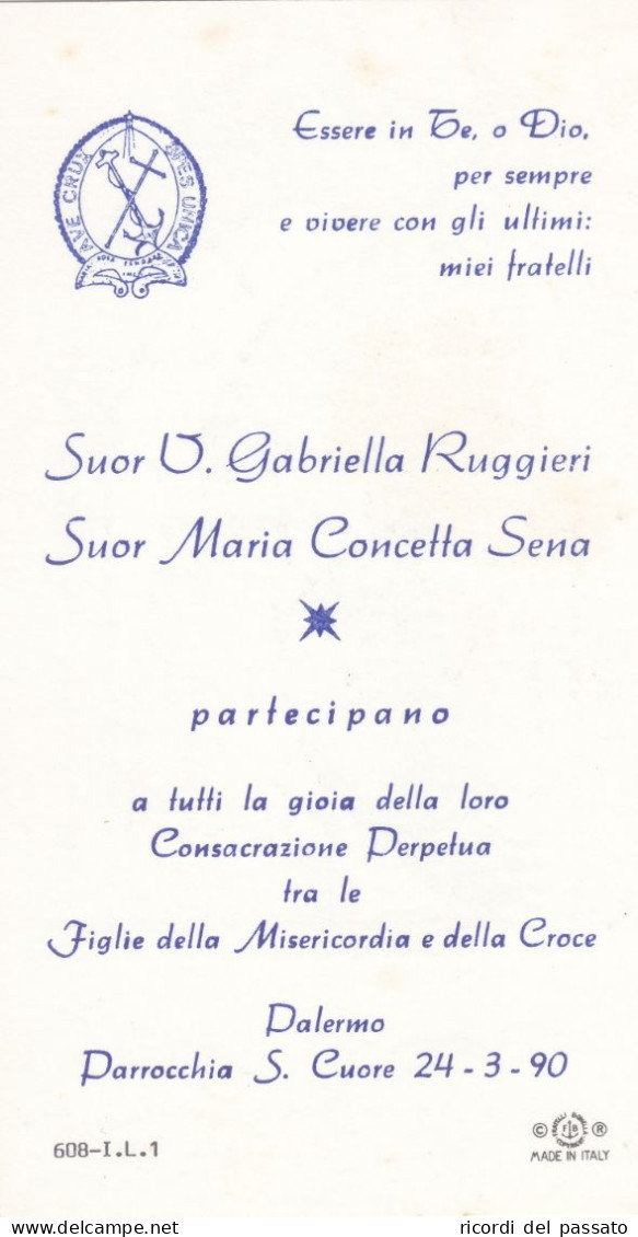 Santino Ricordo Consacrazione Perpetua - Palermo 1990 - Imágenes Religiosas