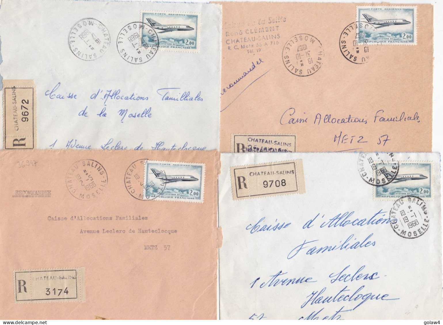36947# LOT 12 LETTRES FRANCHISE PARTIELLE RECOMMANDE Obl CHÂTEAU SALINS MOSELLE 1967 1968 Pour METZ 57 - Cartas & Documentos