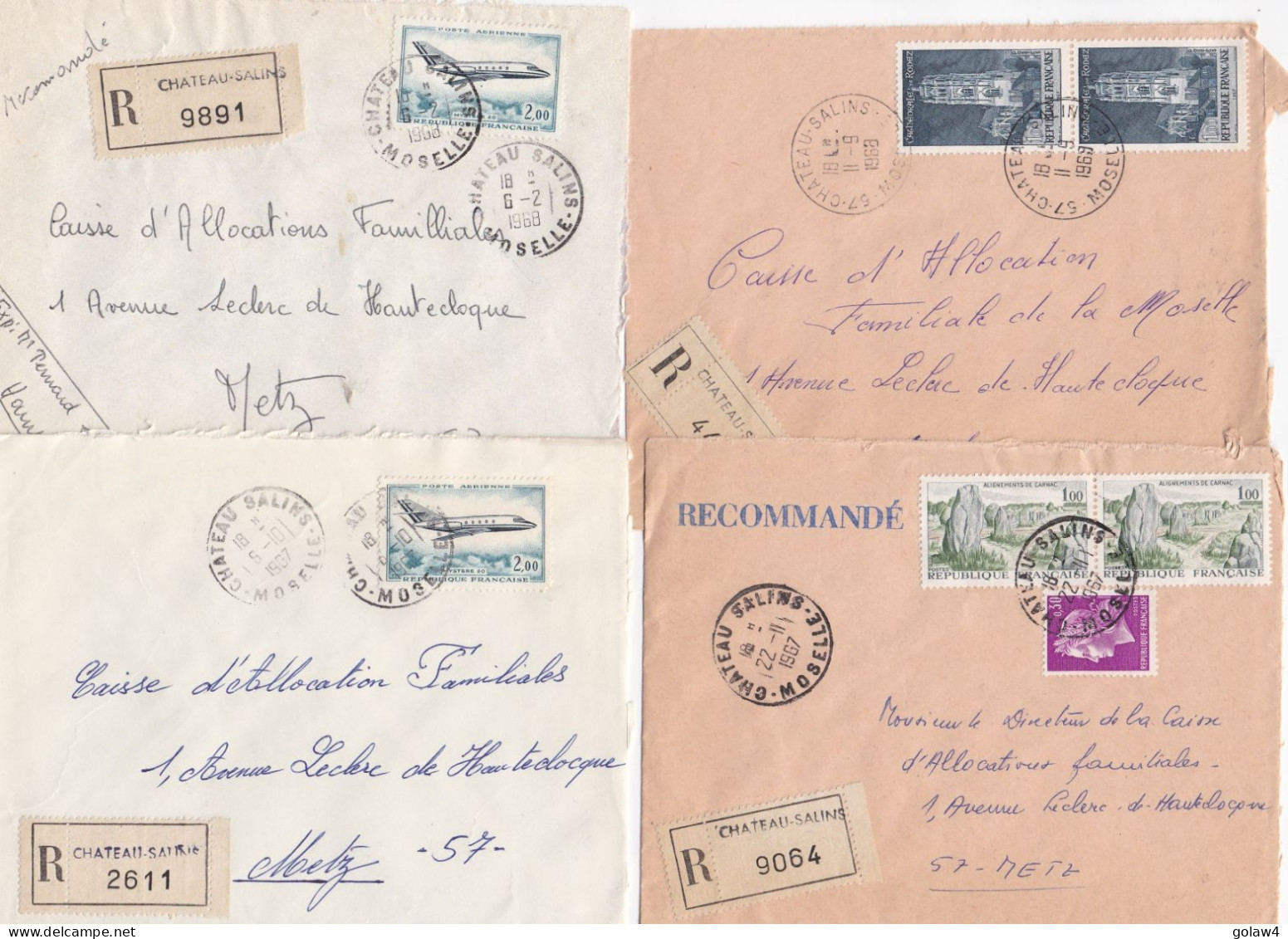 36947# LOT 12 LETTRES FRANCHISE PARTIELLE RECOMMANDE Obl CHÂTEAU SALINS MOSELLE 1967 1968 Pour METZ 57 - Cartas & Documentos