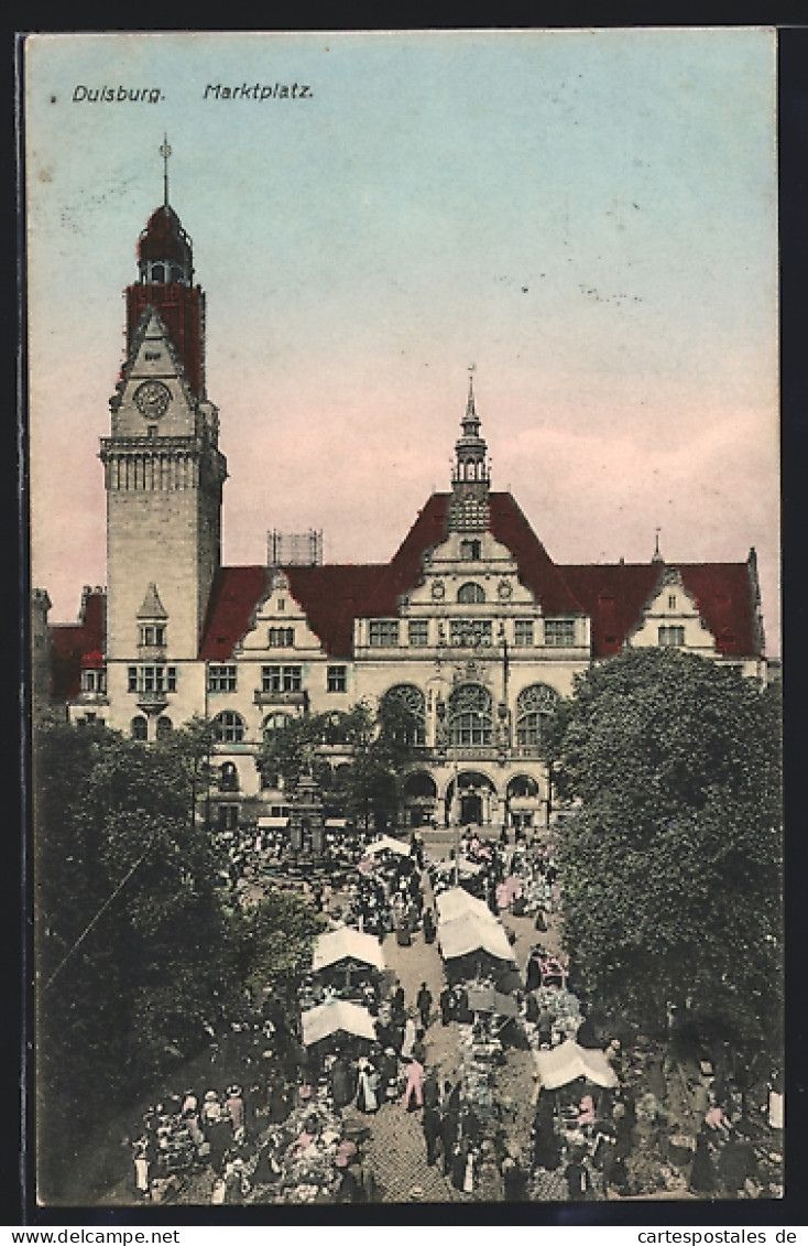 AK Duisburg, Marktplatz Mit Rathaus Am Markttag  - Duisburg