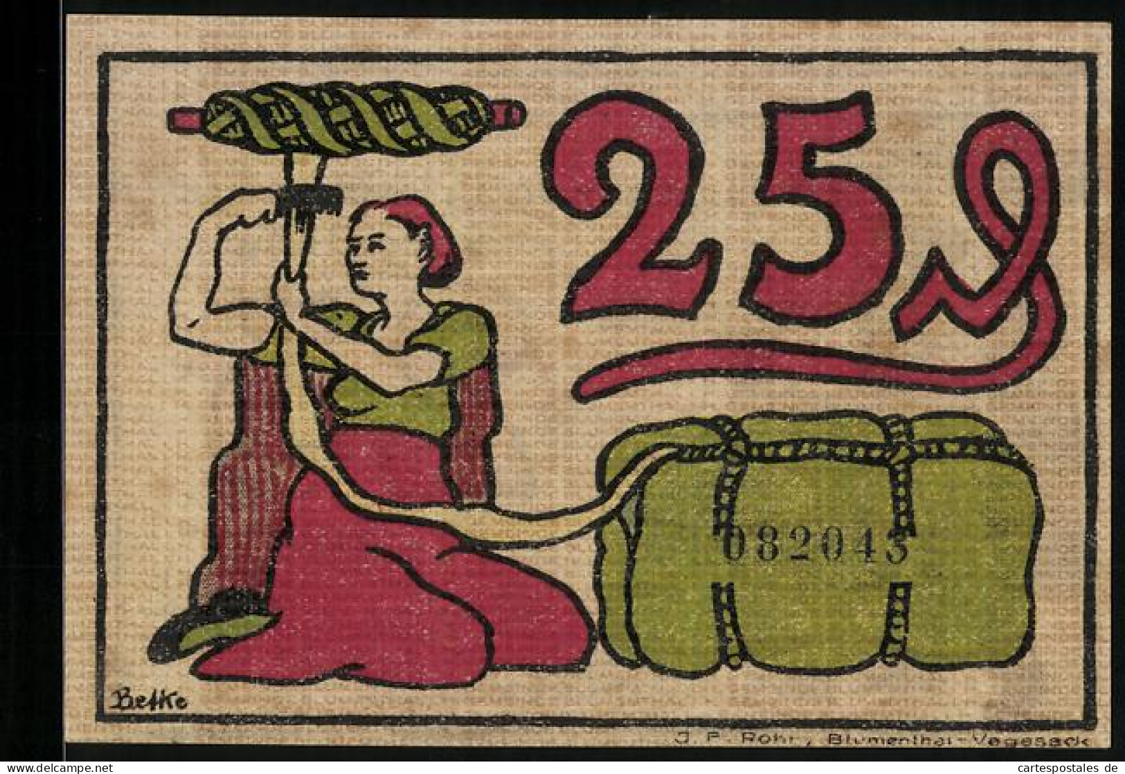 Notgeld Blumenthal I. H. 1921, 25 Pfennig, Frau Kämmt Wolle, Industriearbeiter  - [11] Lokale Uitgaven