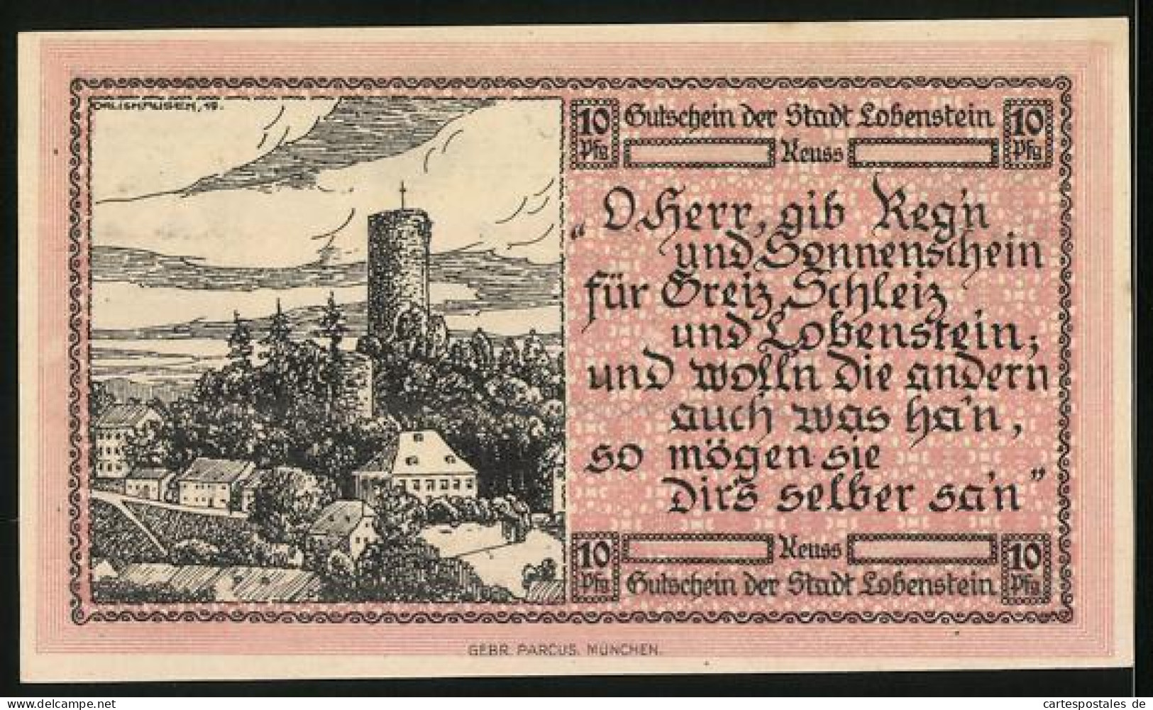 Notgeld Lobenstein /Reuss 1919, 10 Pfennig, Ortsansicht Mit Dem Turm  - [11] Emisiones Locales