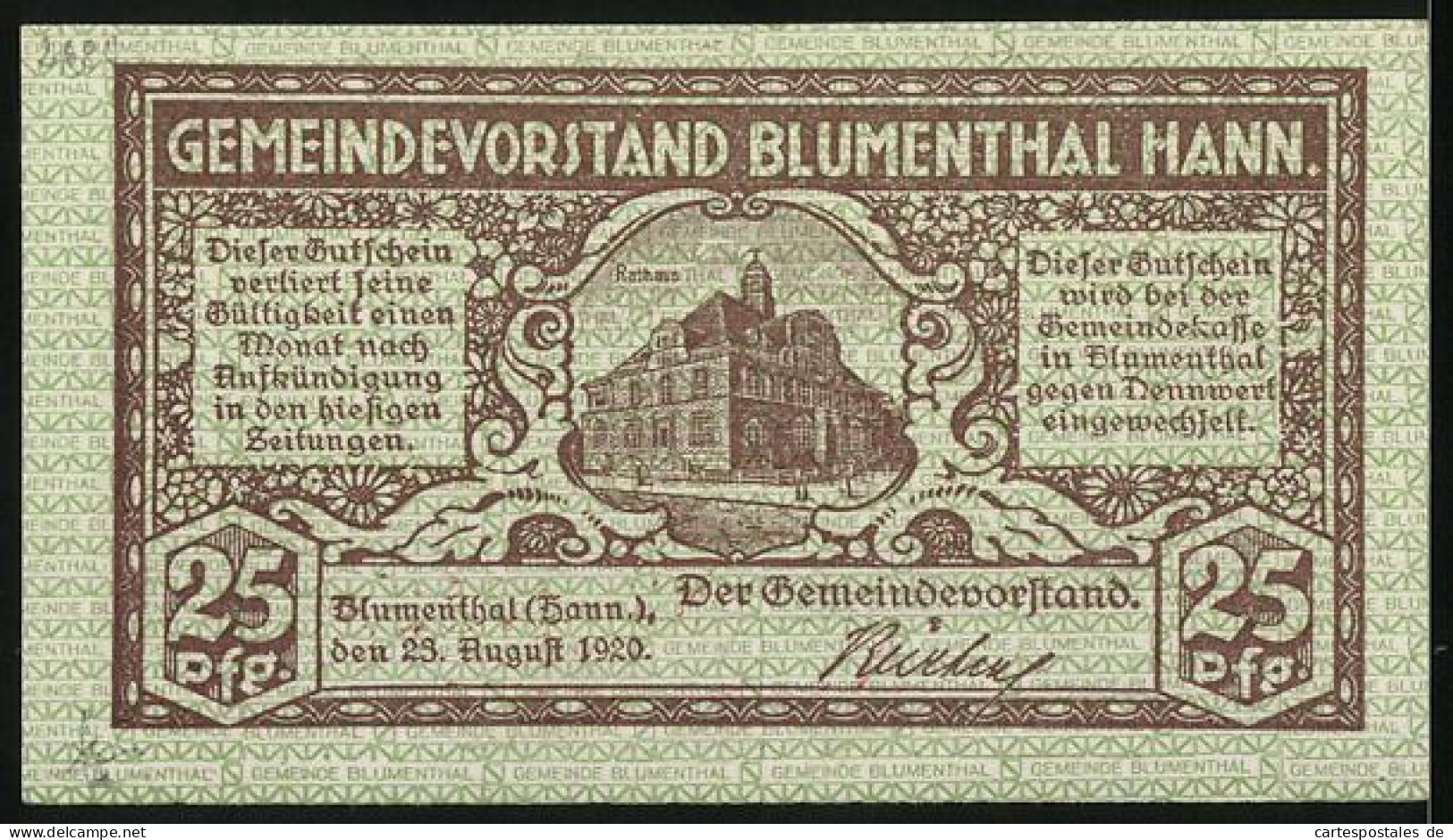 Notgeld Blumenthal /Hann. 1920, 25 Pfennig, Das Rathaus, Industrie Am Fluss  - [11] Emisiones Locales