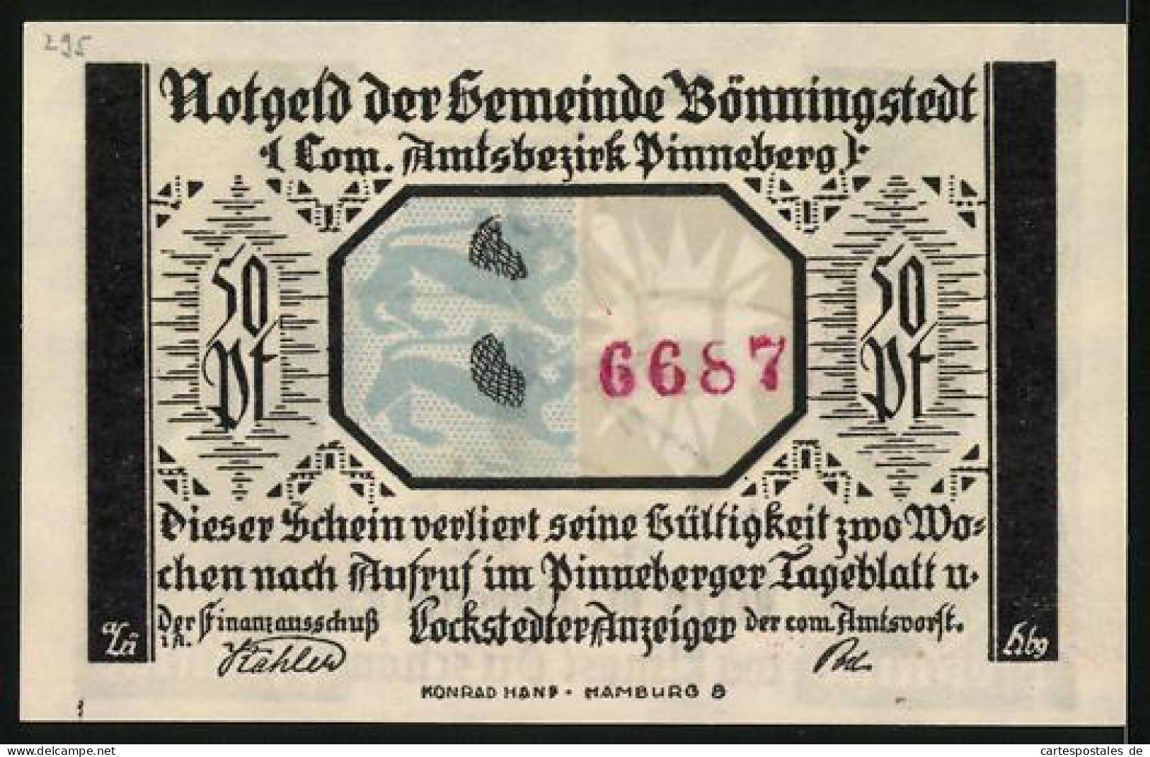 Notgeld Bönningstedt, 50 Pfennig, Eine Frau Auf Den Knien  - Lokale Ausgaben