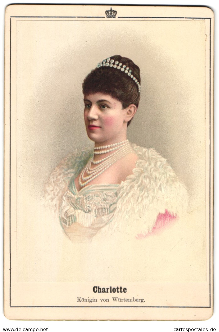 2 Fotografien Lithographien König Wilhelm II. Von Württemberg Und Königin Charlotte Von Württemberg, Uniform Orden  - Berühmtheiten