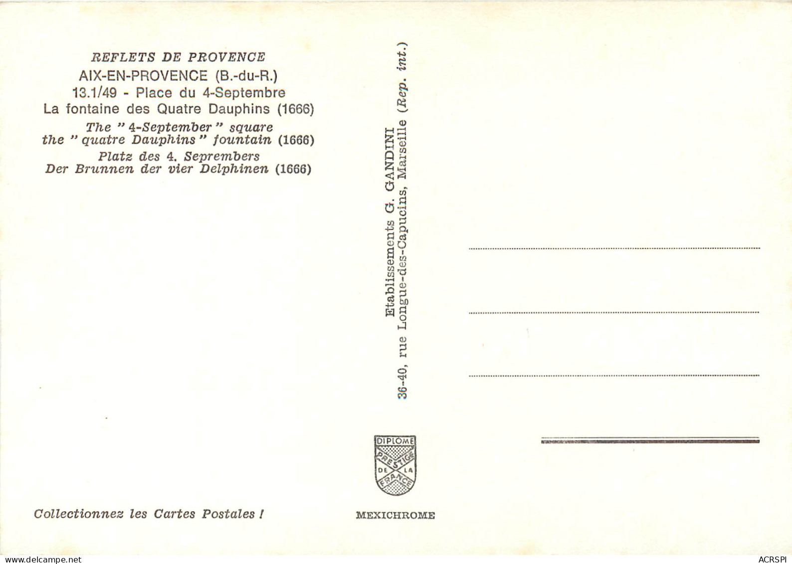 AIX EN PROVENCE Place Du 4 Septembre La Fontaine Des Quatre Dauphins 17(scan Recto-verso) ME2602 - Aix En Provence