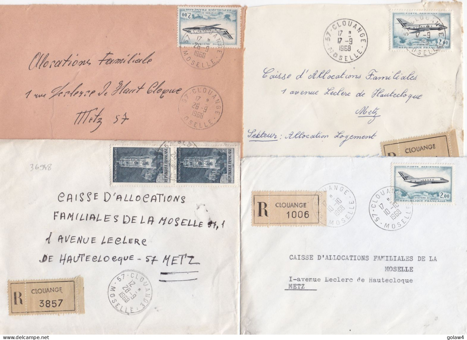 36948# LOT 26 LETTRES FRANCHISE PARTIELLE RECOMMANDE Obl CLOUANGE MOSELLE 1967 1968 Pour METZ 57 - Covers & Documents