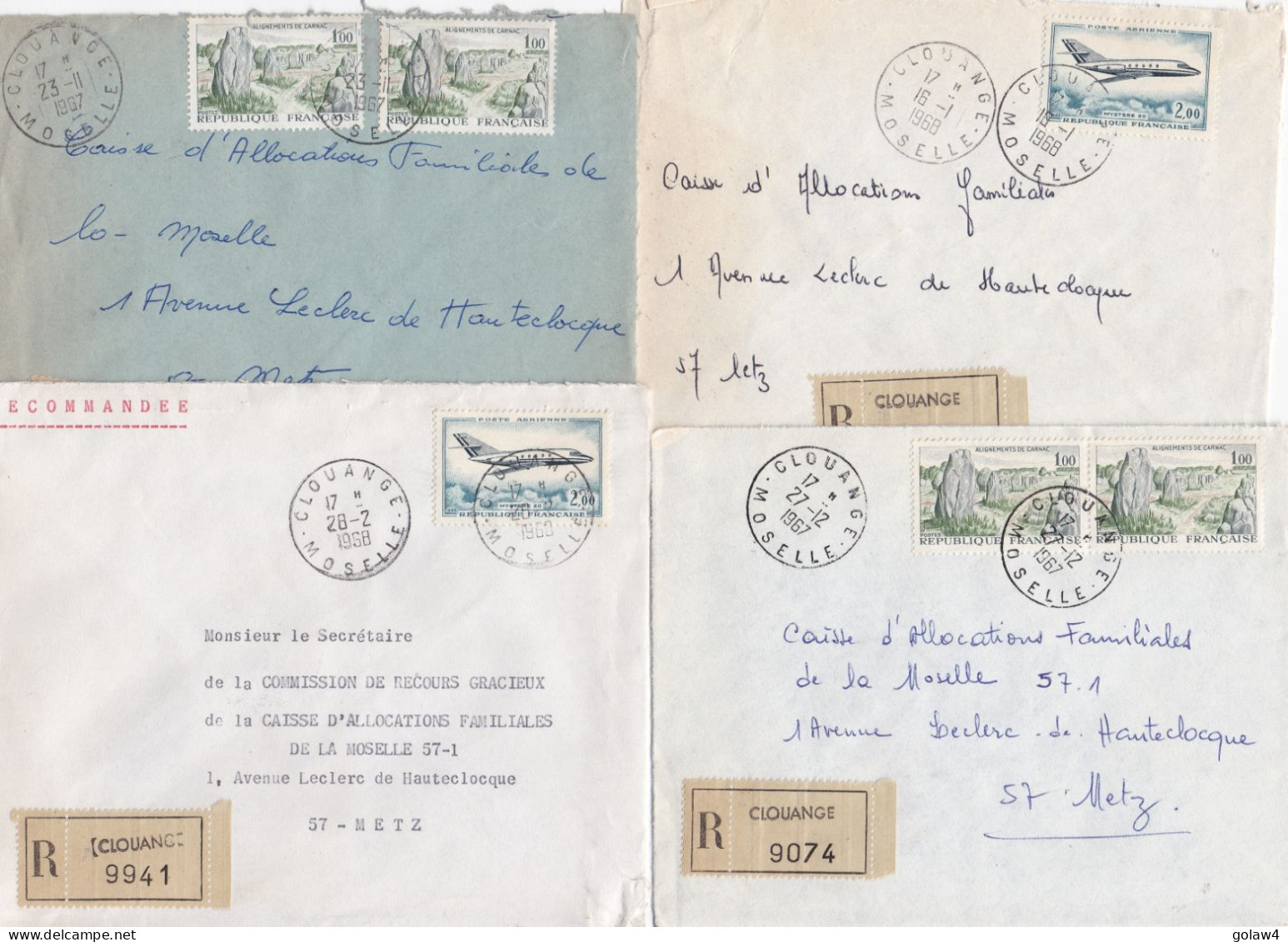 36948# LOT 26 LETTRES FRANCHISE PARTIELLE RECOMMANDE Obl CLOUANGE MOSELLE 1967 1968 Pour METZ 57 - Storia Postale