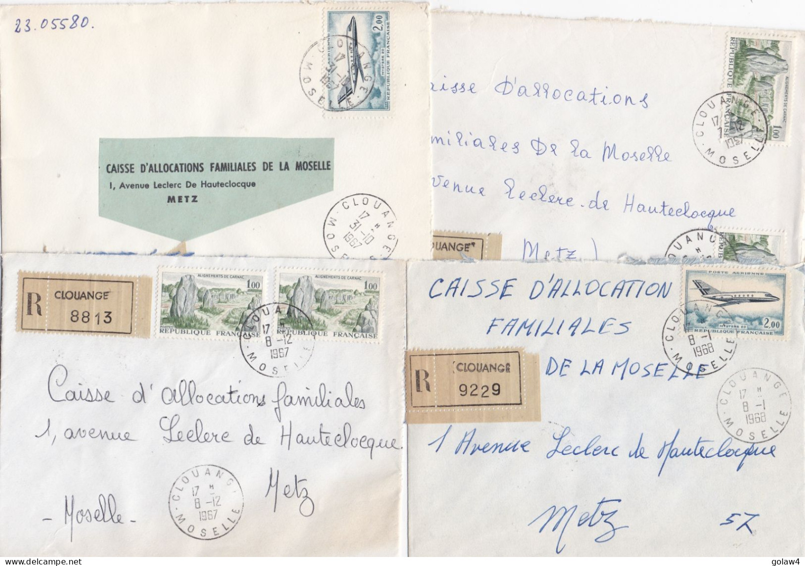 36948# LOT 26 LETTRES FRANCHISE PARTIELLE RECOMMANDE Obl CLOUANGE MOSELLE 1967 1968 Pour METZ 57 - Briefe U. Dokumente