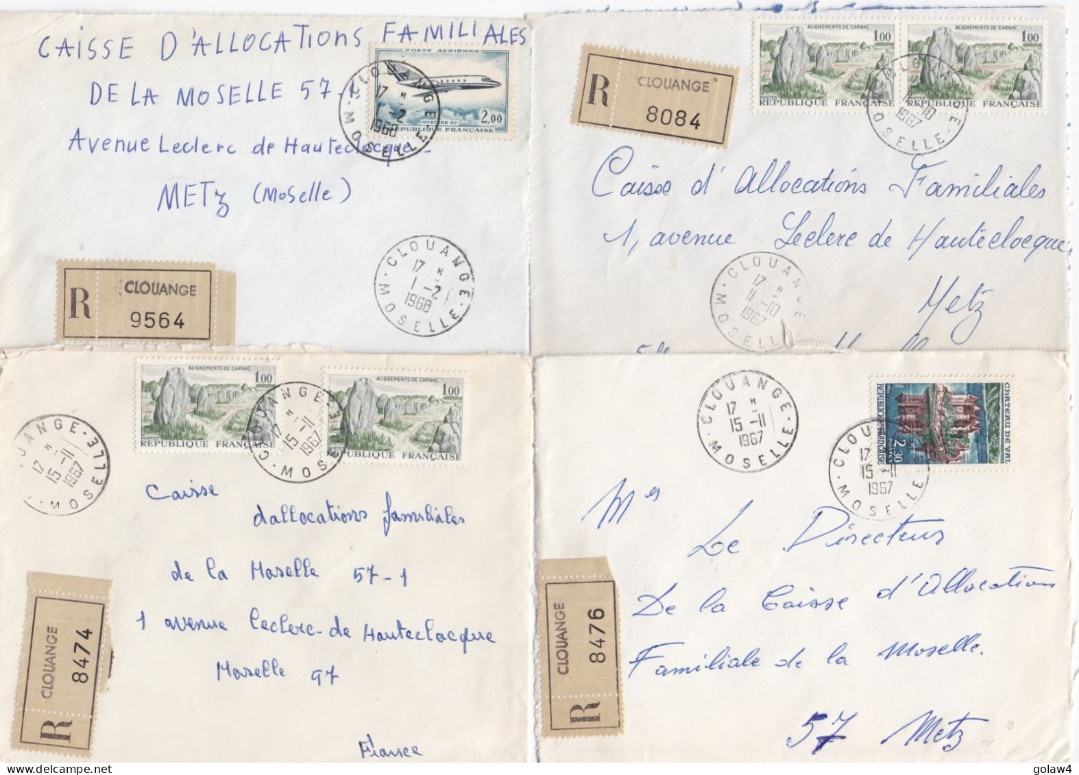 36948# LOT 26 LETTRES FRANCHISE PARTIELLE RECOMMANDE Obl CLOUANGE MOSELLE 1967 1968 Pour METZ 57 - Cartas & Documentos