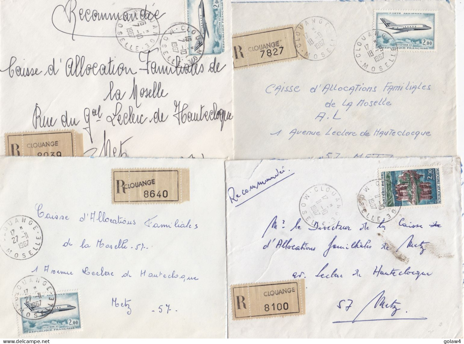 36948# LOT 26 LETTRES FRANCHISE PARTIELLE RECOMMANDE Obl CLOUANGE MOSELLE 1967 1968 Pour METZ 57 - Covers & Documents