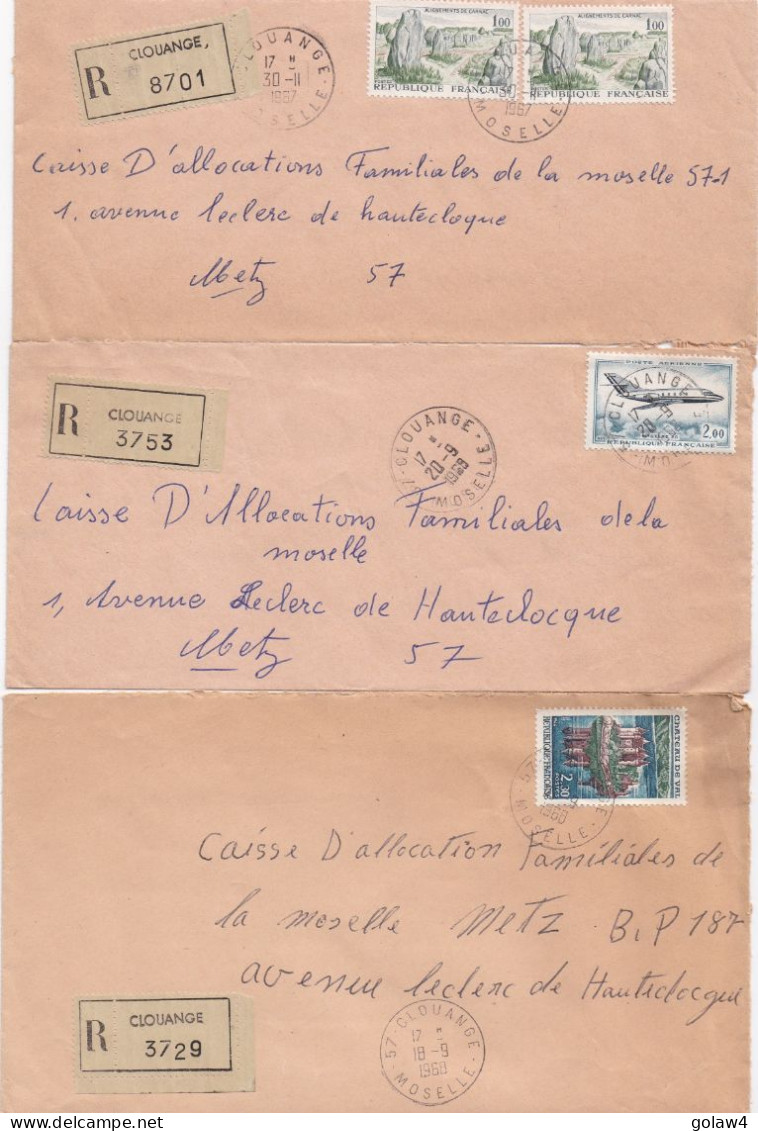 36948# LOT 26 LETTRES FRANCHISE PARTIELLE RECOMMANDE obl CLOUANGE MOSELLE 1967 1968 pour METZ 57