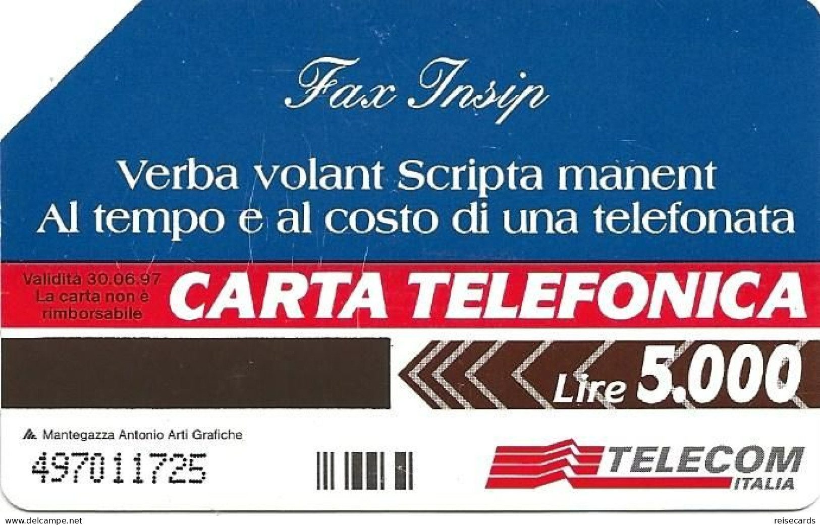 Italy: Telecom Italia - Fax Insip - Pubbliche Pubblicitarie