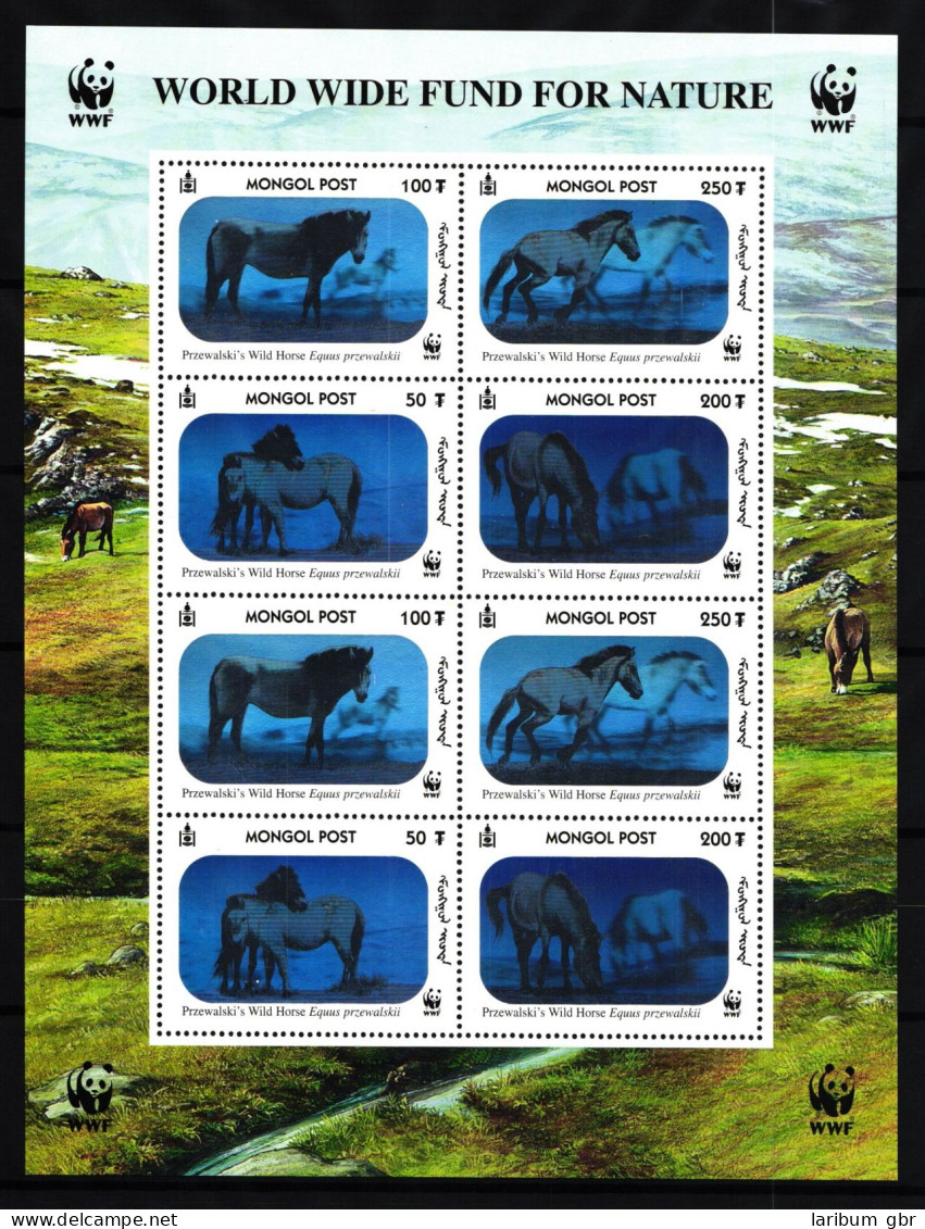 Mongolei 3126-3129 Postfrisch Als Zd-Bogen, Pferde, WWF, Hologramm #IG334 - Sonstige & Ohne Zuordnung