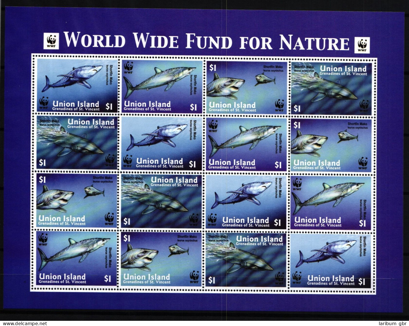 Union Island 269-272 Postfrisch Als ZD-Bogen, Haie, WWF #IG326 - St.Vincent Und Die Grenadinen