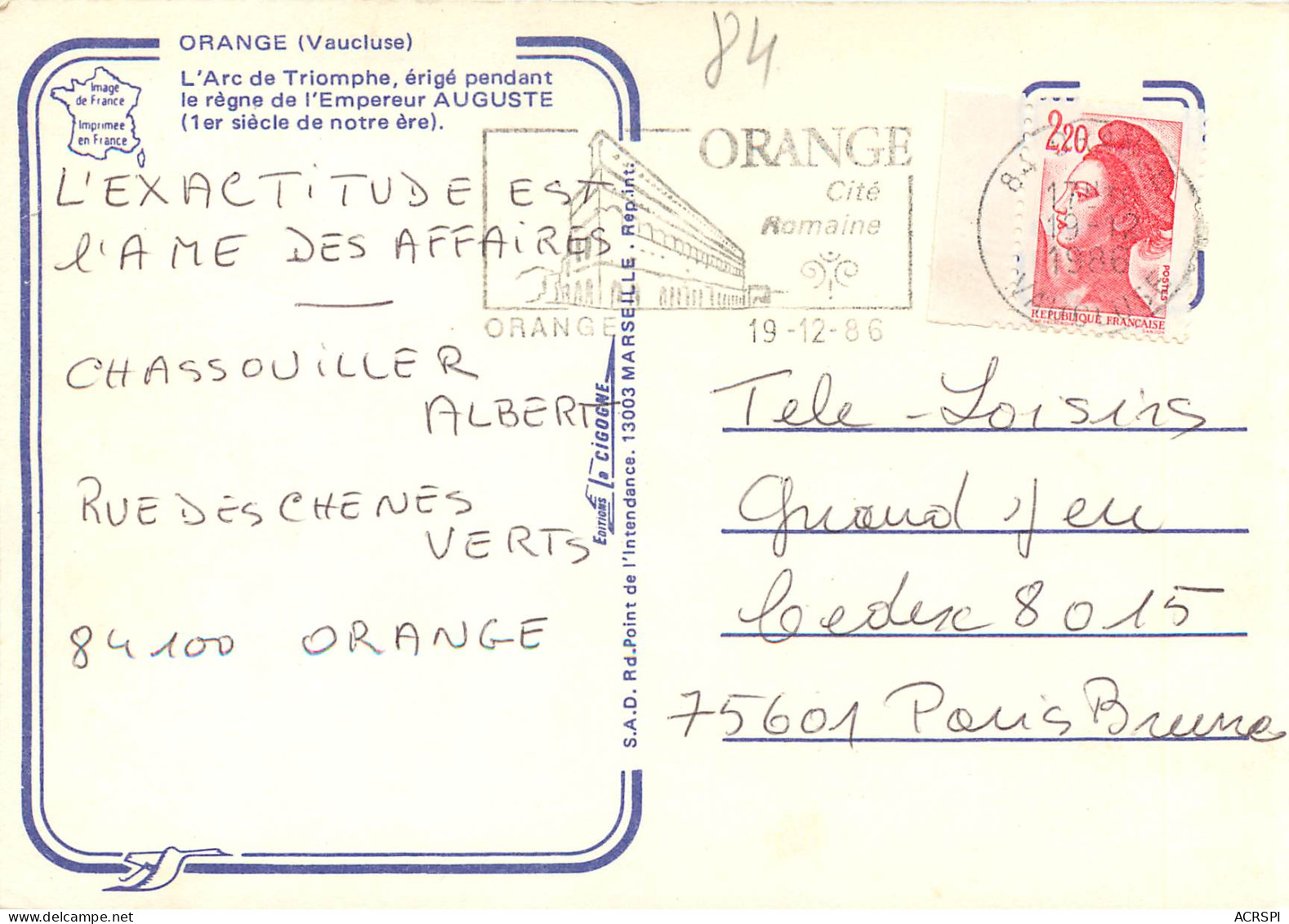 ORANGE L Arc De Triomphe Erige Pendant Le Regne De L Empereur Auguste 9(scan Recto-verso) ME2624 - Orange
