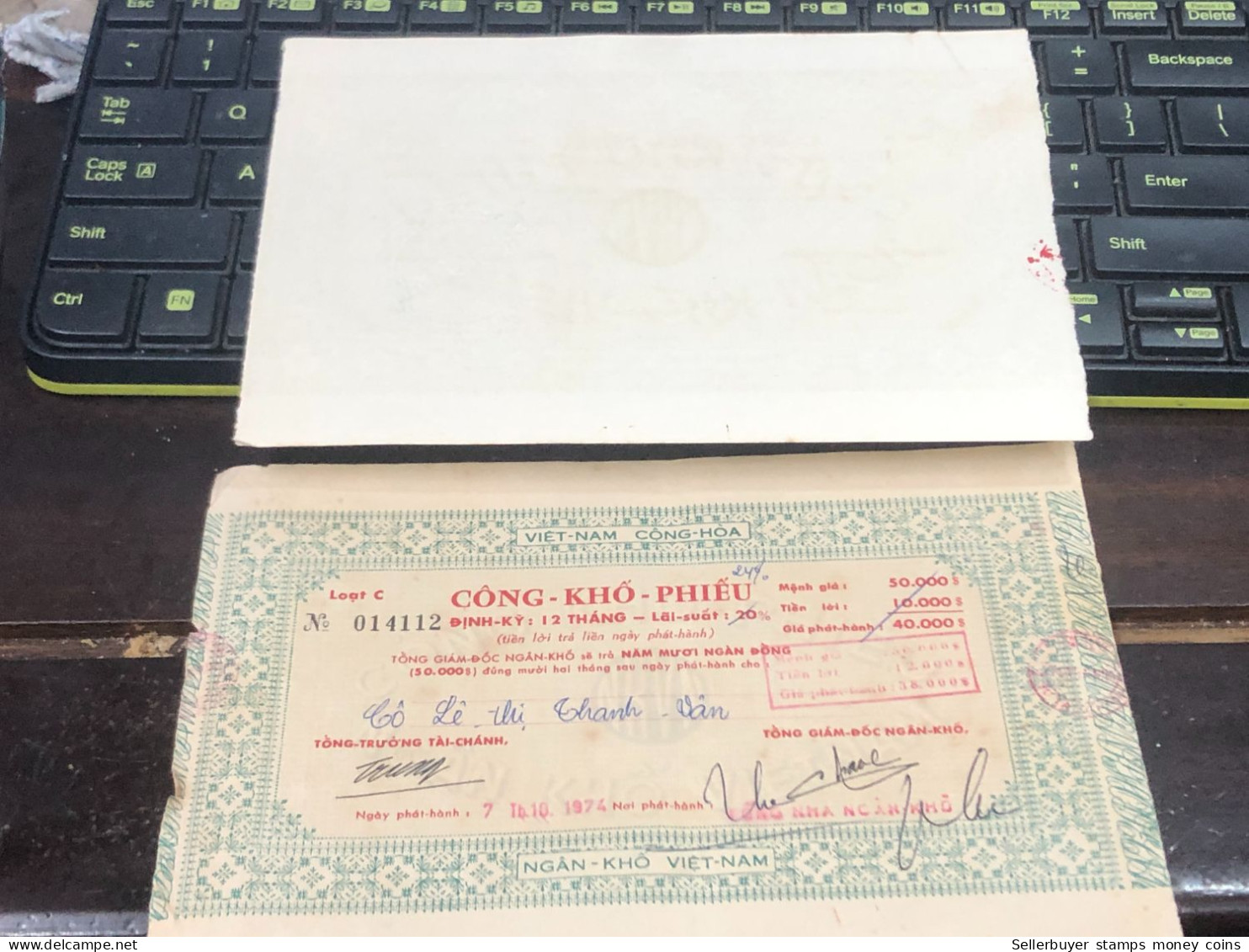 VIET NAM SOUTH PUBLIC DRY BOND BANK CHEC KING-40.000$1974-1 PCS - Vietnam