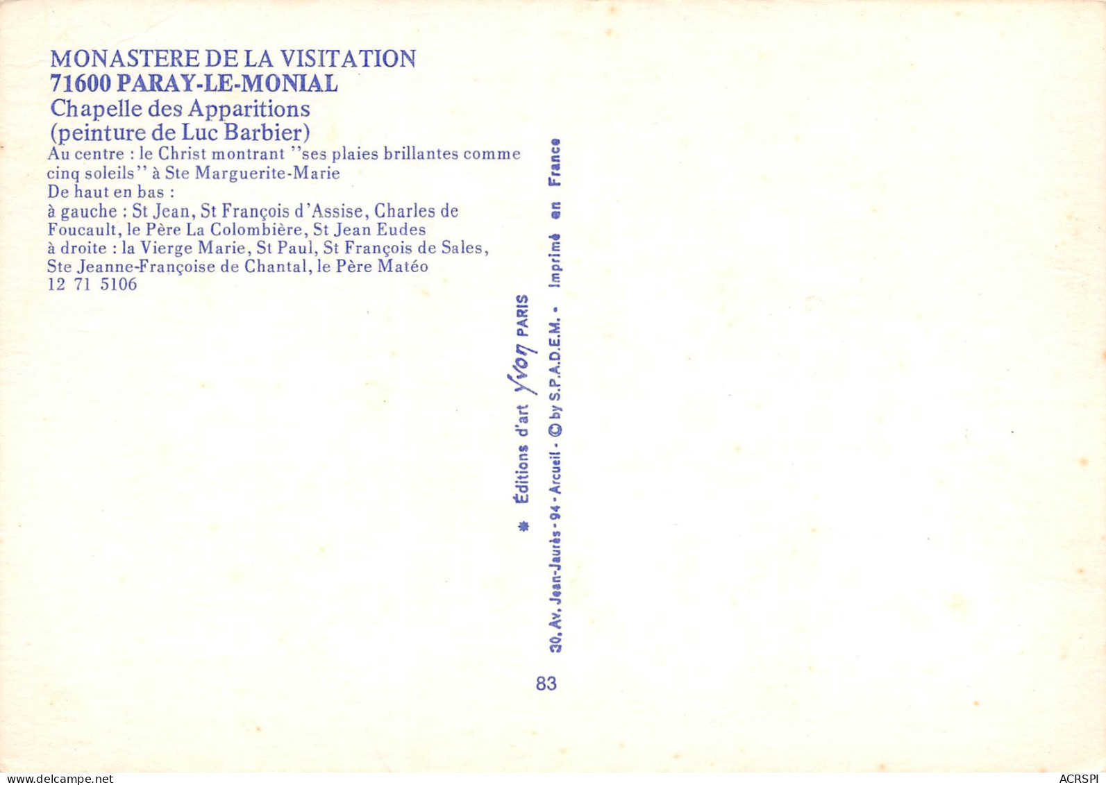 PARAY LE MONIAL  Chapelle Des Apparitions  21 (scan Recto Verso)ME2645TER - Paray Le Monial