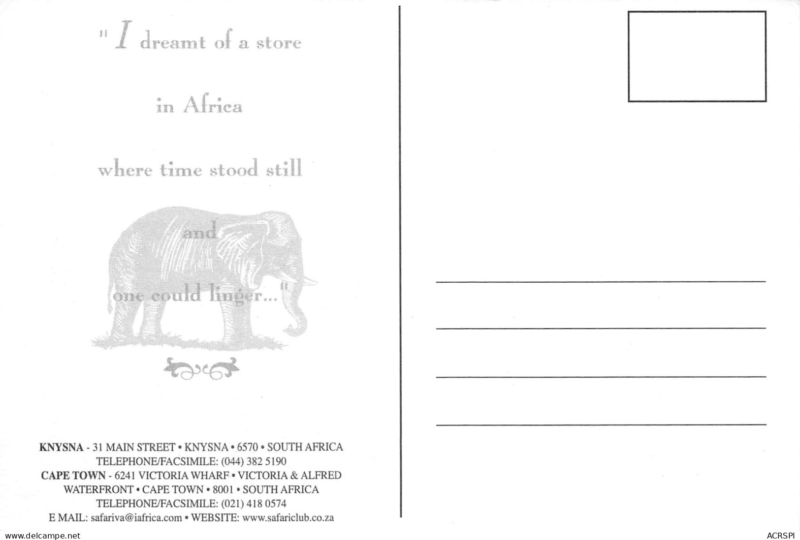 Afrique Du Sud RSA  Zuid-Afrika  KNYSNA The Safari Club Cape Town KAAPSTAD  11  (scan Recto Verso)ME2646BIS - Südafrika