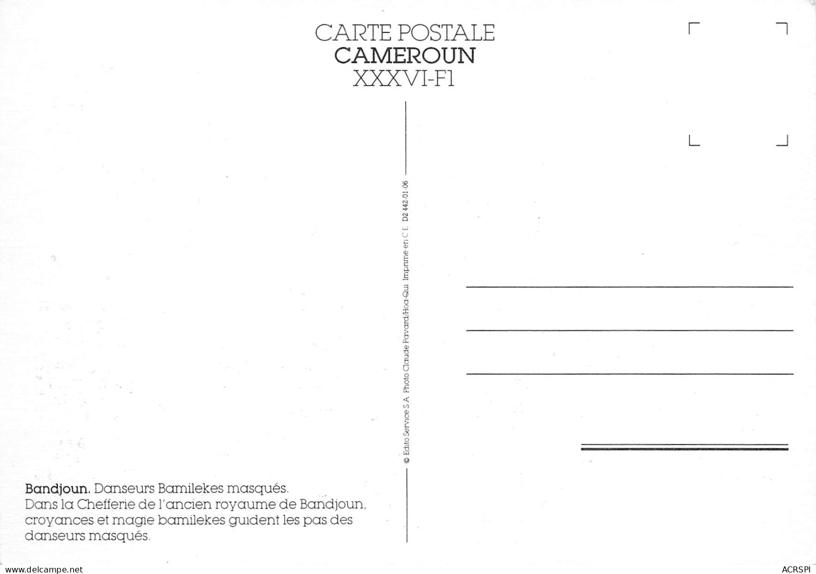 CAMEROUN Bandjoun Danseurs Bamilekes Masquées 27 (scan Recto Verso)ME2646TER - Kameroen