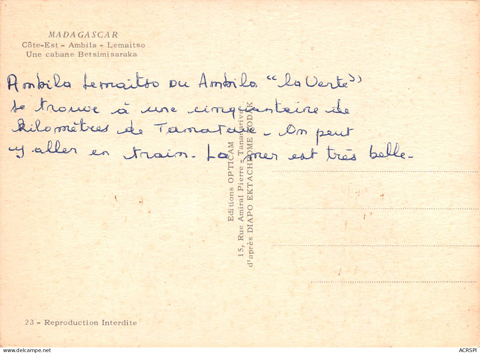 MADAGASCAR Madagasikara  Ambila Lemaitso Une Cabane Betsimasisaraka  28 (scan Recto Verso)ME2646UND - Madagascar