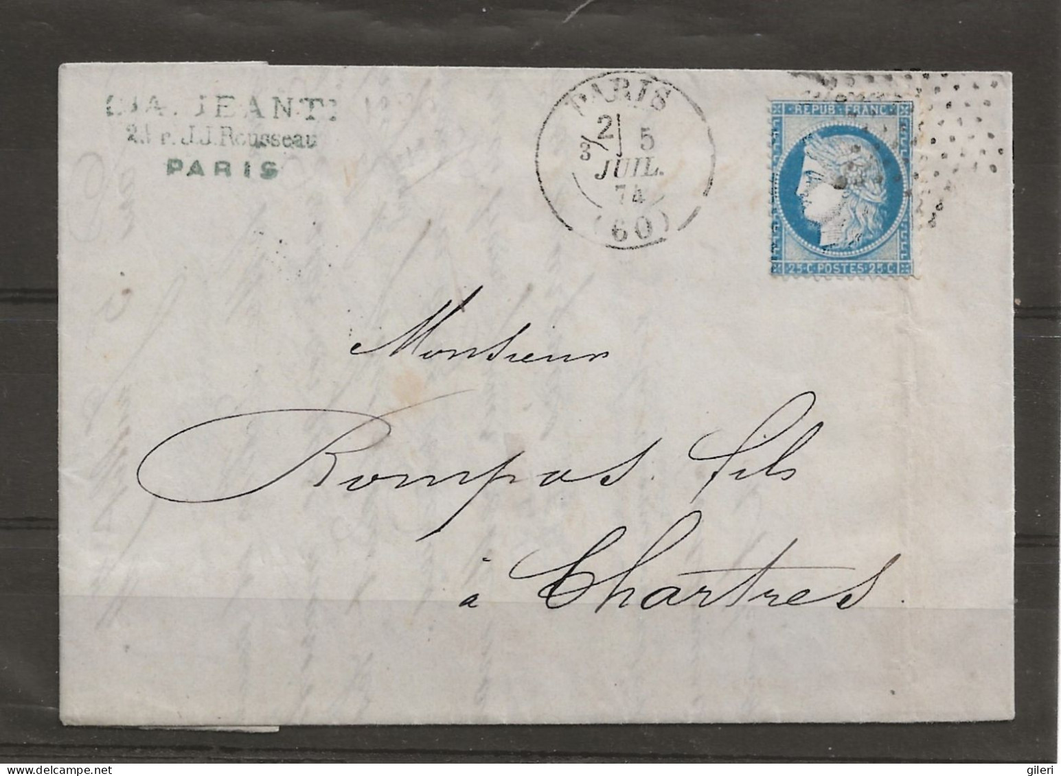 N 60A Sur Lettre Variété Tache Bleu Sur Le C De Franc - 1849-1876: Klassieke Periode