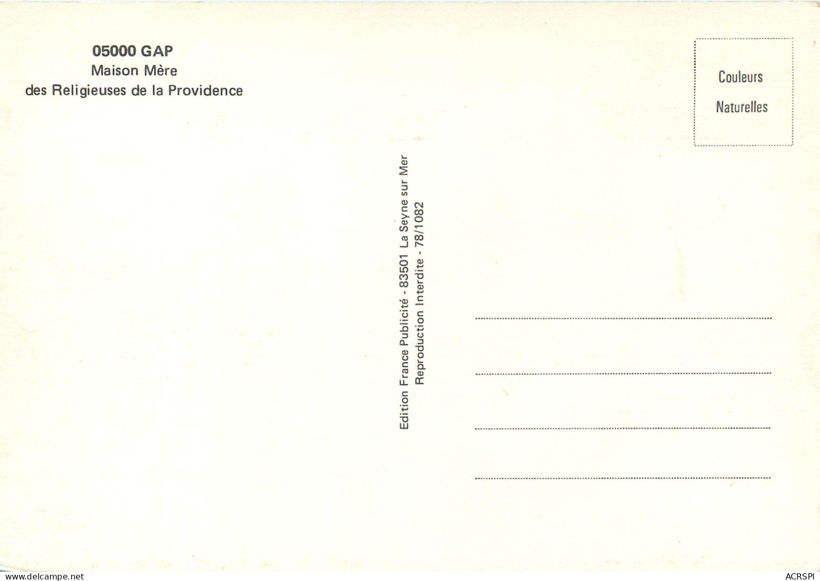 GAP Maison Mere Des Religieuses De La Providence 29(scan Recro Verso)ME2647 - Gap