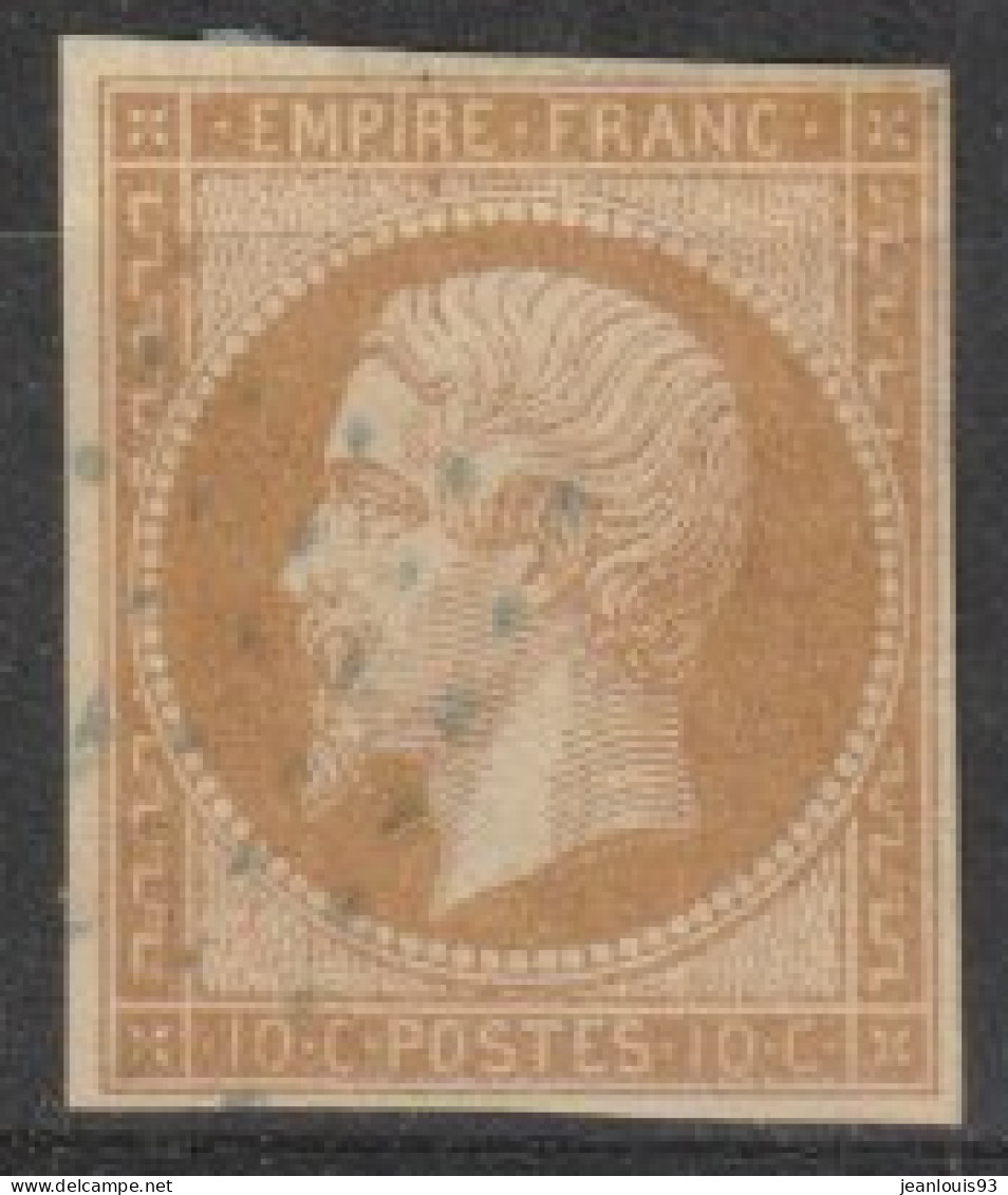 FRANCE - 13A  NAPOLEON 10C BISTRE CACHET PETITS CHI FFRES BLEUS COTE 130 EUR - 1853-1860 Napoléon III