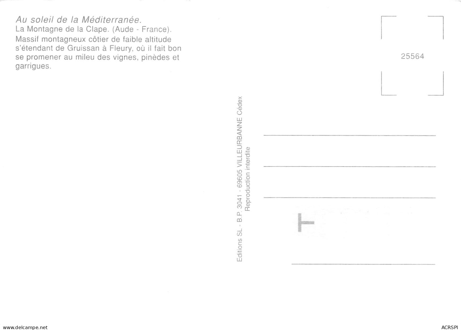 MONTAGNE DE LA CLAPE  Narbonne, Armissan, Vinassan, Fleury, Gruissan 54 (scan Recto Verso)ME2648BIS - Autres & Non Classés