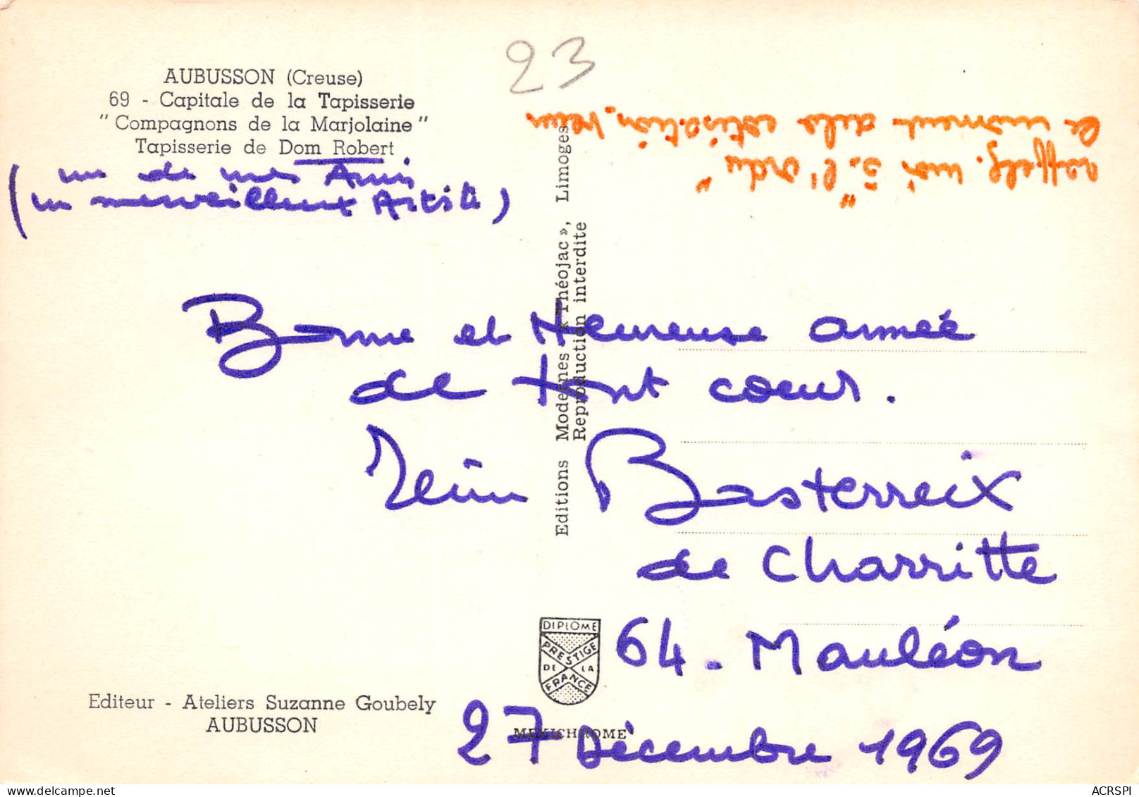 AUBUSSON  Tapisserie De Dom Robert  6 (scan Recto Verso)ME2650BIS - Aubusson