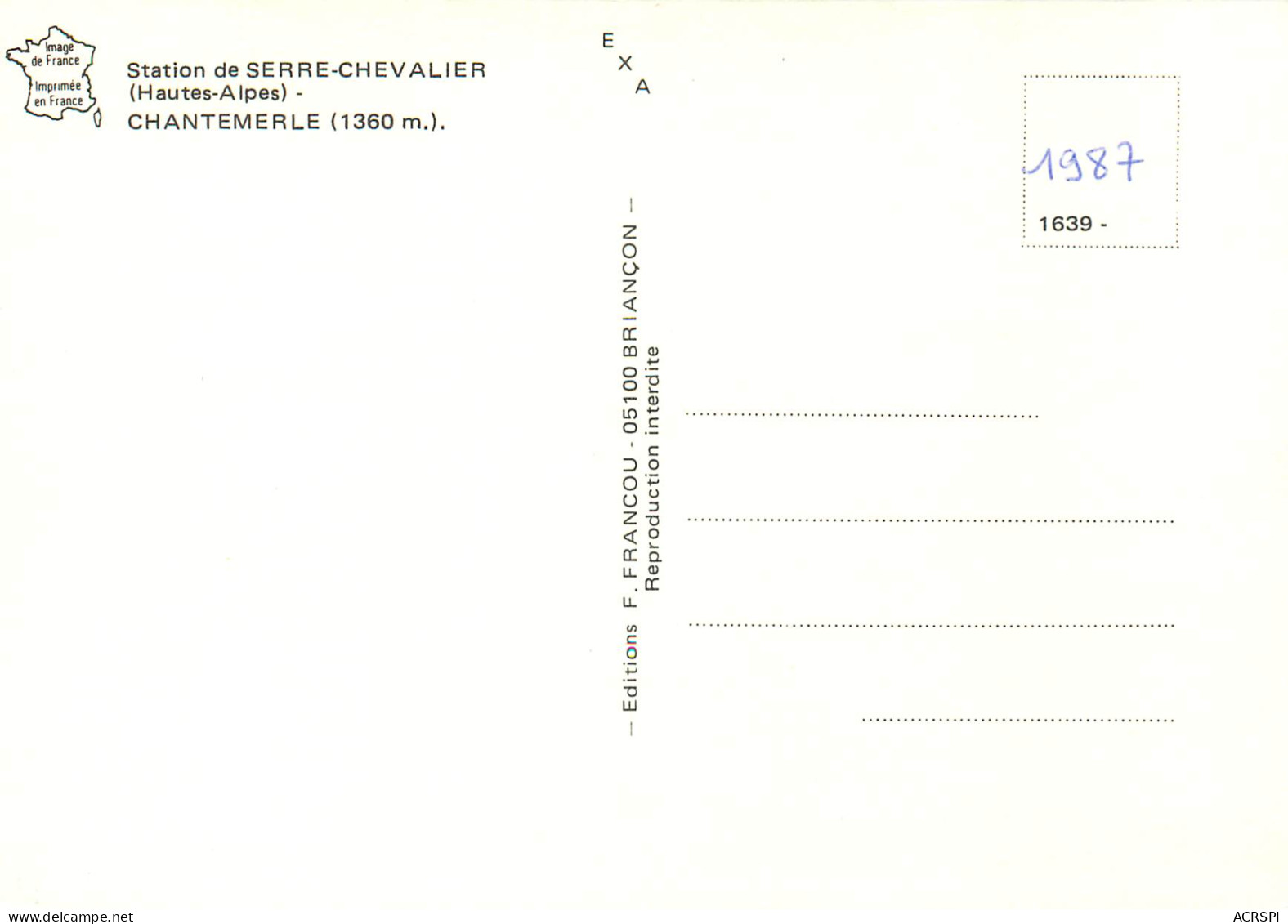 STATION DE SERRE CHEVALIER CHANTEMERLE 8(scan Recto Verso)ME2652 - Serre Chevalier