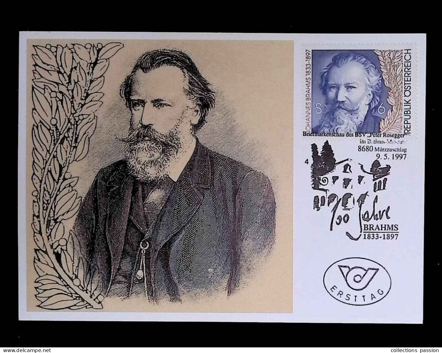 CL, CARTE MAXIMUM, Autriche, Republik Osterreich, 8680 Mürzzuschlag, 9.5.1997, 100 Jahre Brahms - Maximum Cards