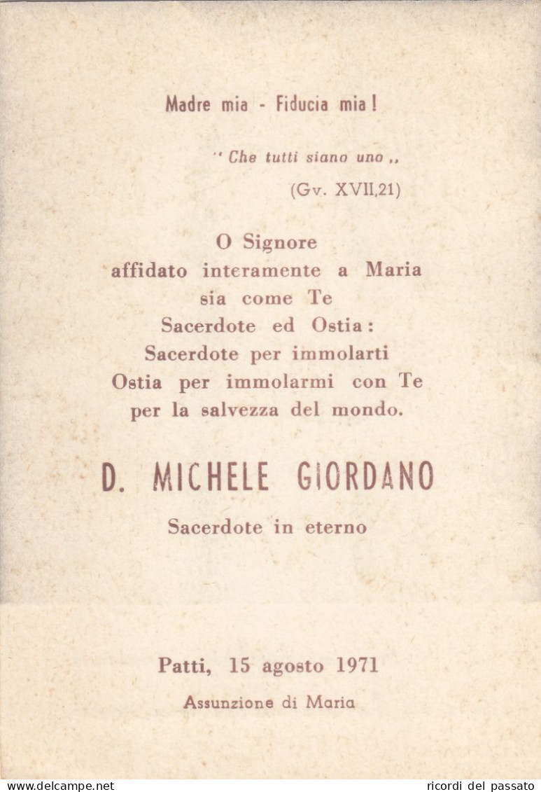 Santino Ricordo Sacerdote In Eterno D.michele Giordano - Patti 1971 - Devotion Images