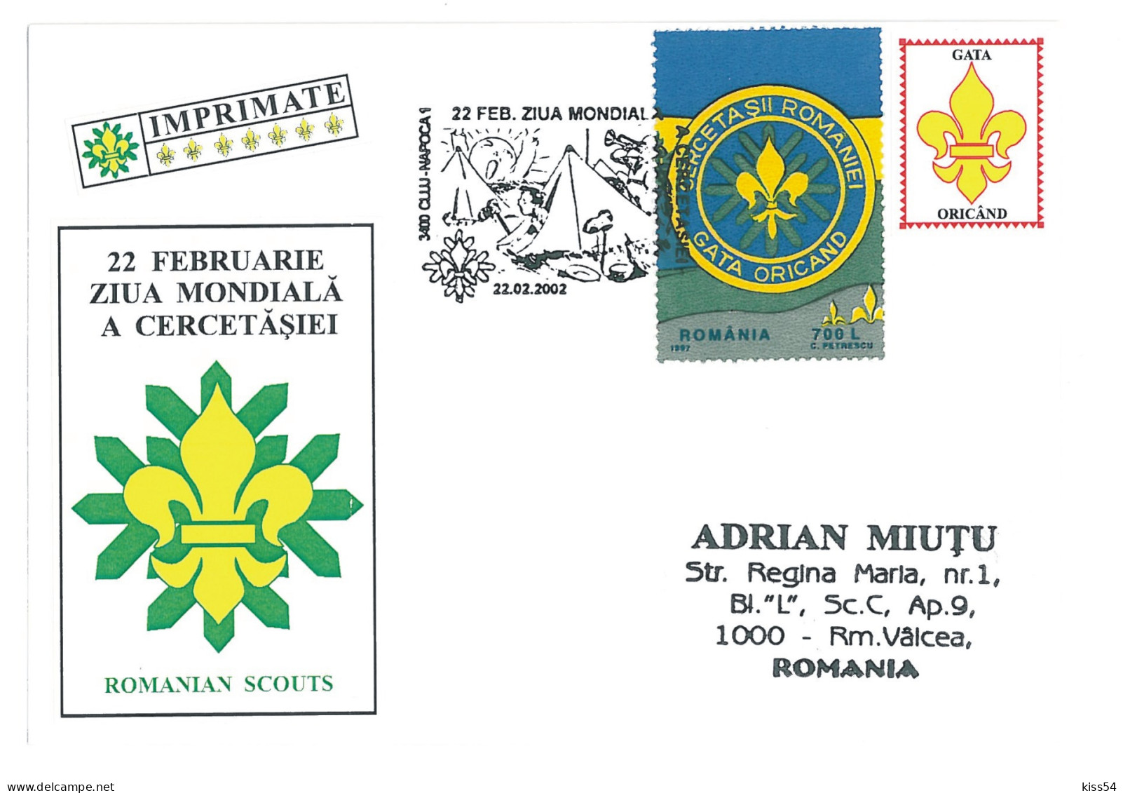 SC 54 - 1306 Scout ROMANIA, Special Stamp - Cover - Used - 2002 - Cartas & Documentos