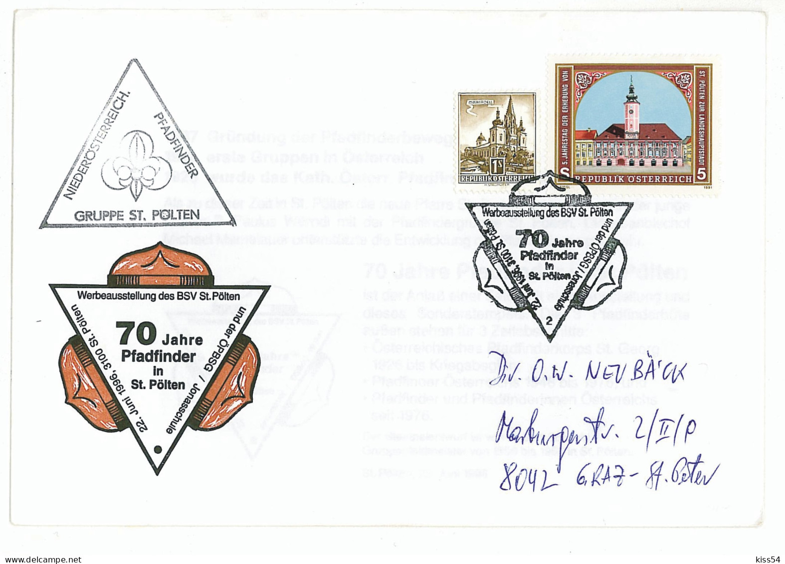 SC 54 - 294 Scout AUSTRIA - Cover - Used - 1996 - Storia Postale