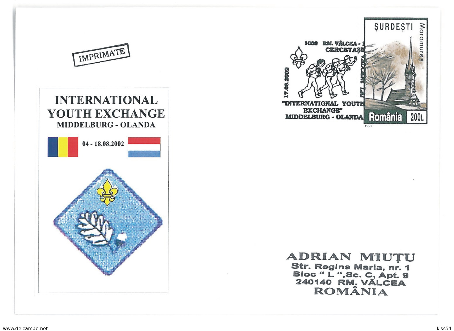 SC 54 - 1325 Scout ROMANIA - Cover - Used - 2002 - Covers & Documents