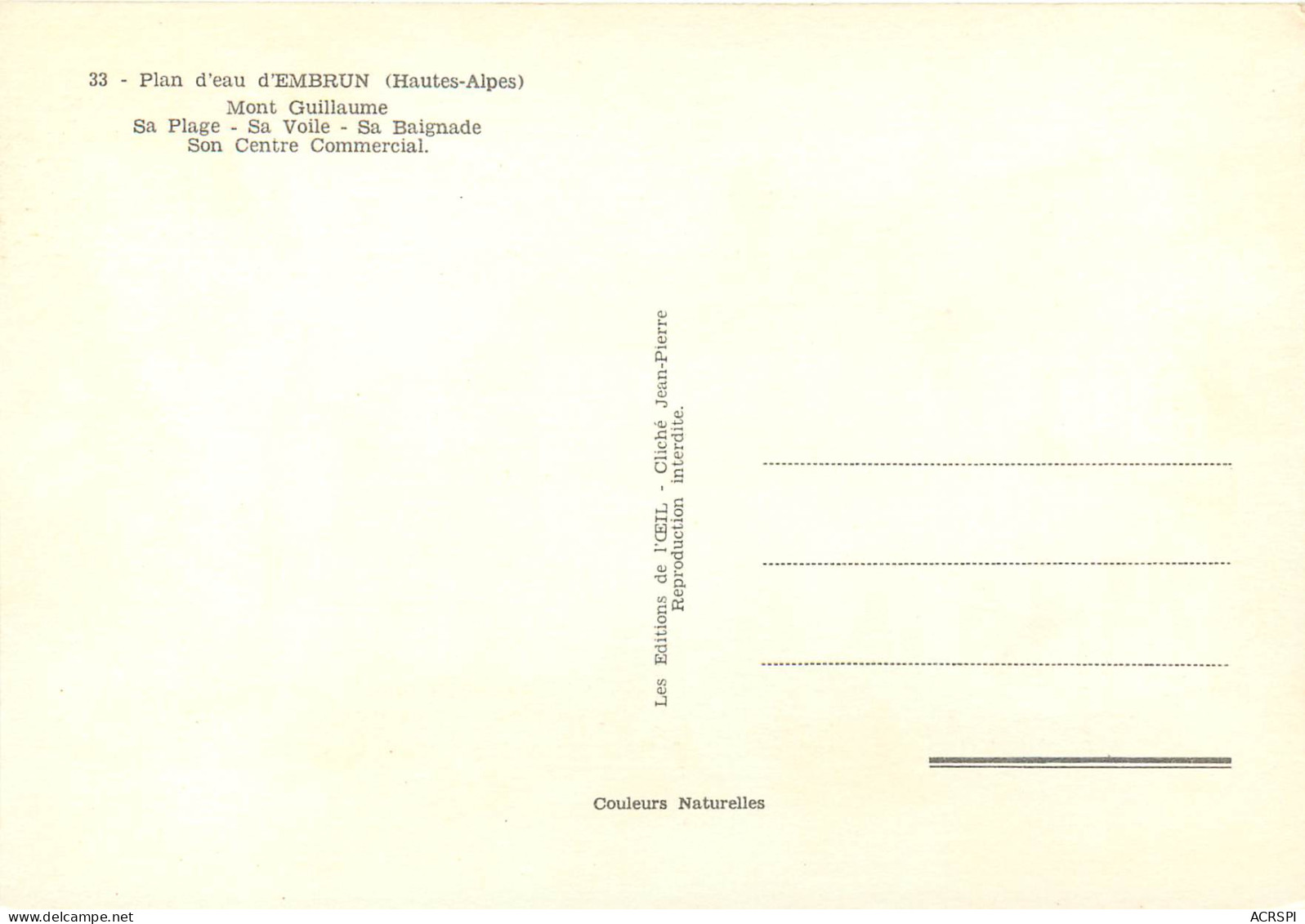 Plan D Eau D EMBRUN Mont Guillaume Sa Plage Sa Voile 1 (scan Recto Verso)ME2664 - Embrun