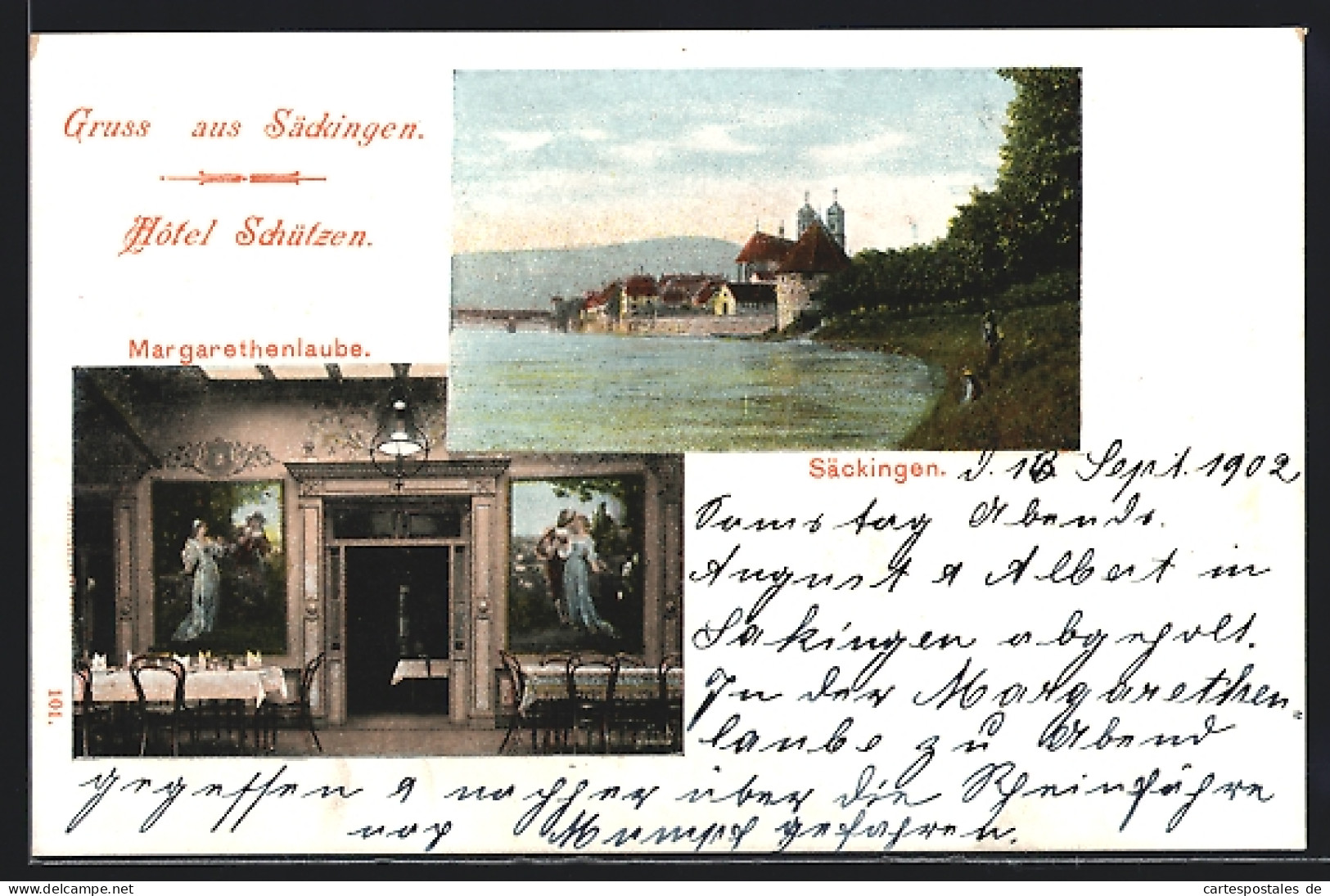 AK Säckingen, Ortspartie, Hotel Schützen, Margarethenlaube  - Bad Säckingen