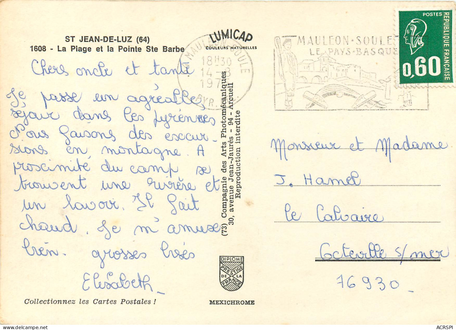St Jean De Luz La Plage Et La Pointe Ste Barbe 1 (scan Recto Verso)ME2665 - Saint Jean De Luz