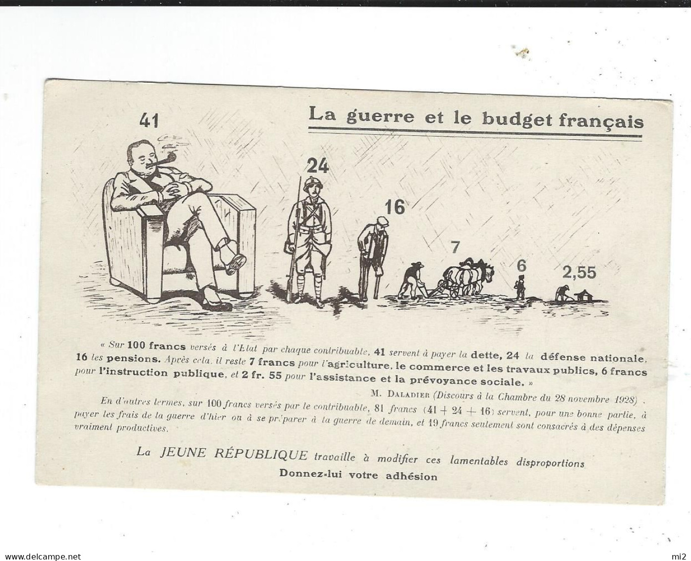 CPA   Jeune République Guerre Et Budget Français Discours Daladier Illustrateur - Sátiras