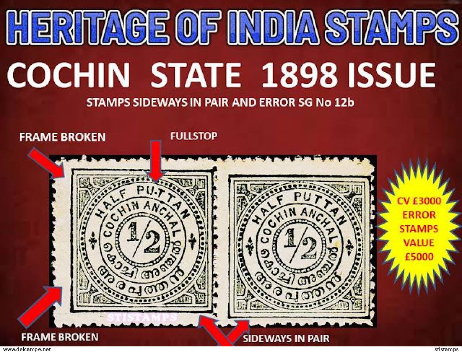 COCHIN STATE SG 12b, STAMPS SIDEWAYS IN PAIR AND ERROR MINT LH STAMPS, CV £ 3000 #C - Cochin