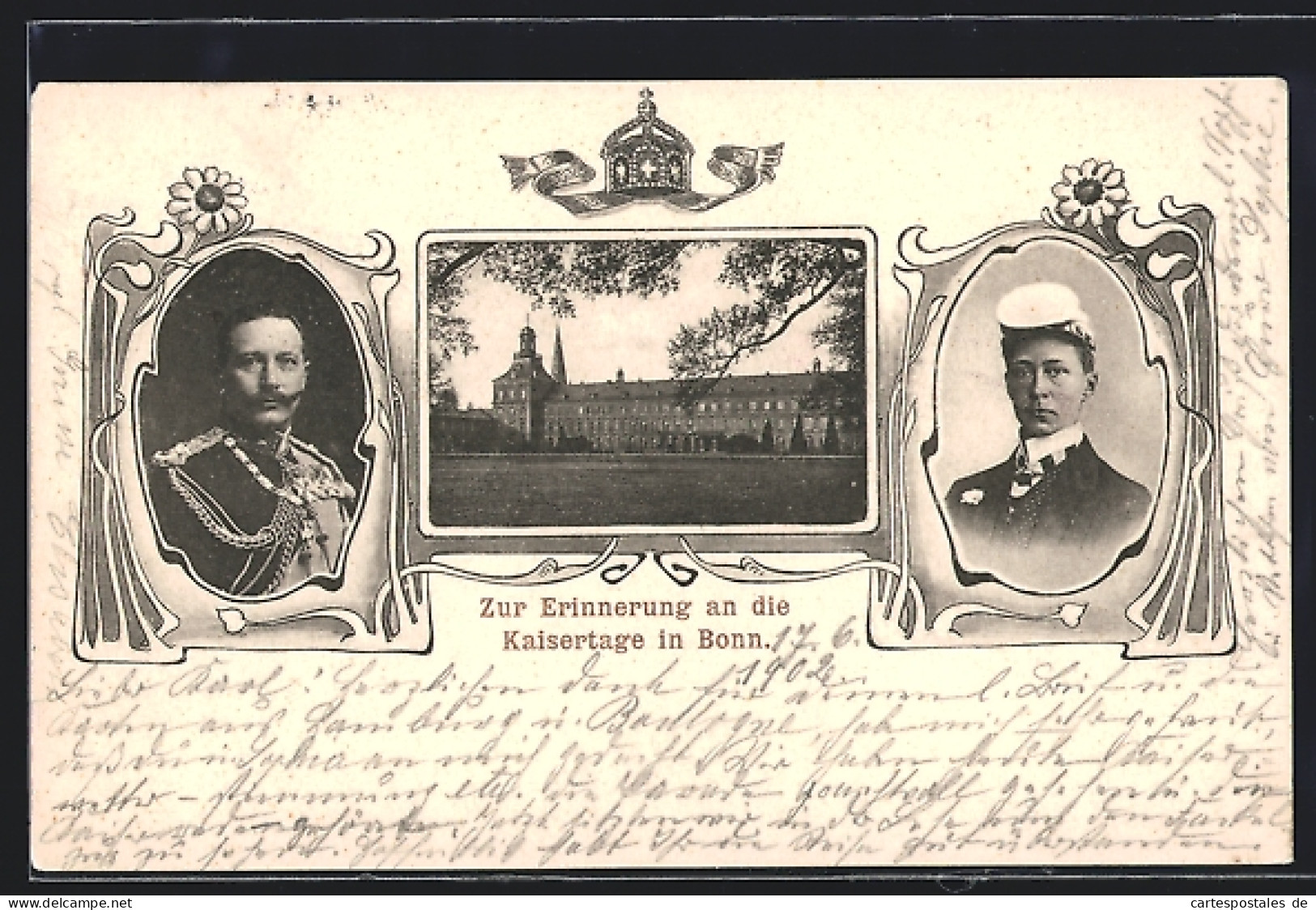 Passepartout-AK Bonn, Kaisertage, Portrait Kaiser Wilhelm II. Und Kronprinz Wilhelm Als Student  - Koninklijke Families