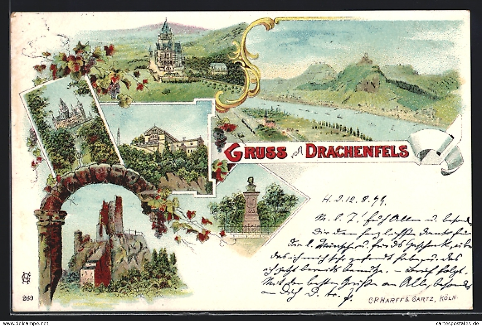 Lithographie Königswinter, Drachenfels Mit Rheinpartie  - Königswinter