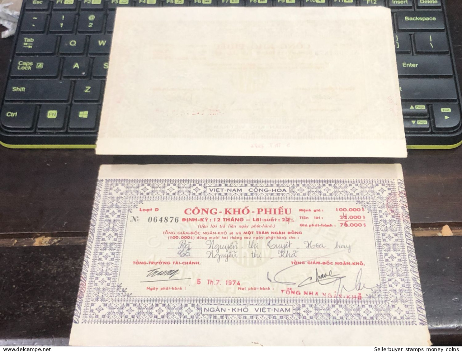 VIET NAM SOUTH PUBLIC DRY BOND BANK CHEC KING-76.000$1974-1 PCS - Vietnam
